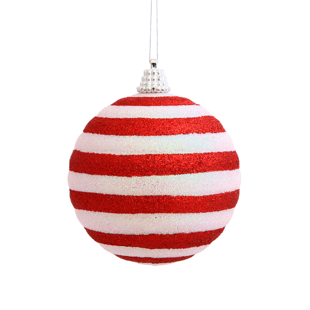 Vickerman 3″ Candy Cane Stripe Ball Orn 4/Box - N100710