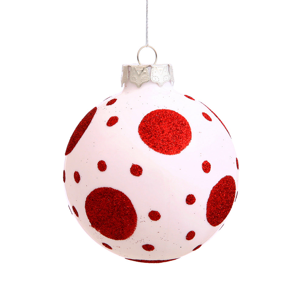 Vickerman 3” White Red Dot Balls 4/Box - N100711