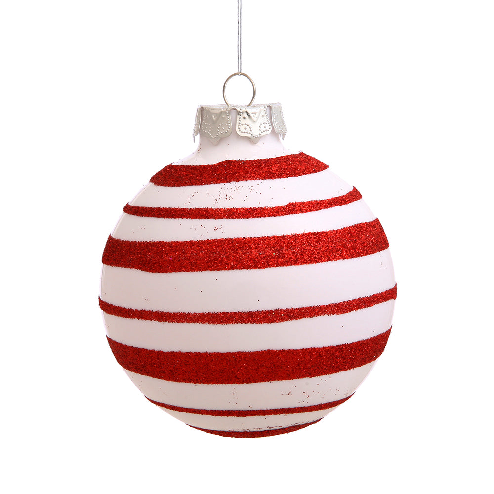 Vickerman 3″ Candy Cane Stripe Ball Orn 4/Box - N100712