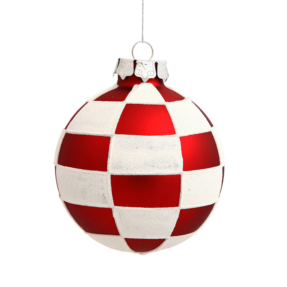 Vickerman 3″ Red/White Check Balls 4/Box - N100713