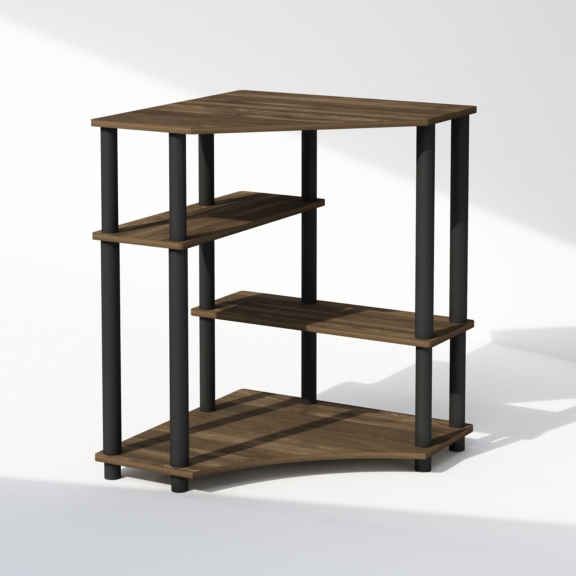 Furinno Turn-N-Tube Multipurpose Corner Shelf, Display Rack, Bookshelf, Columbia Walnut/Black