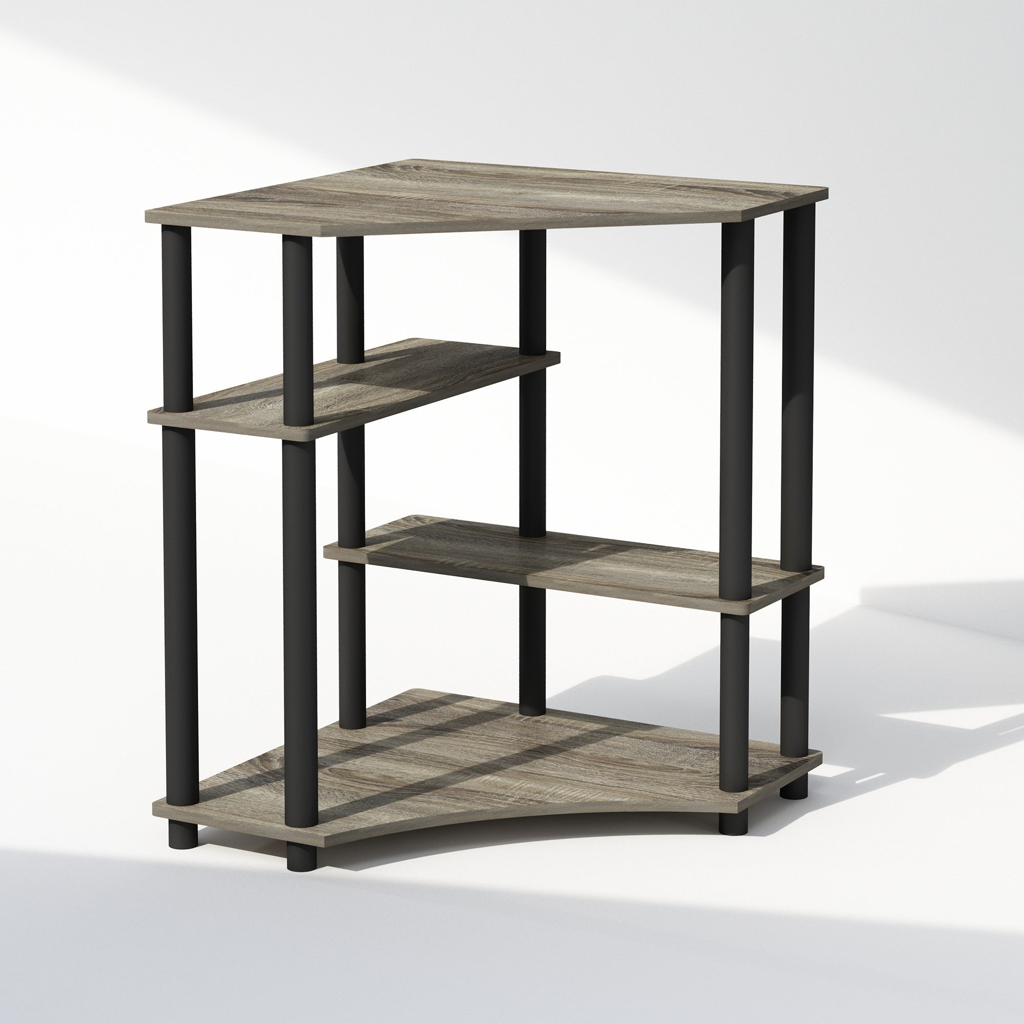 Furinno Turn-N-Tube Multipurpose Corner Shelf, Display Rack, Bookshelf, French Oak/Black