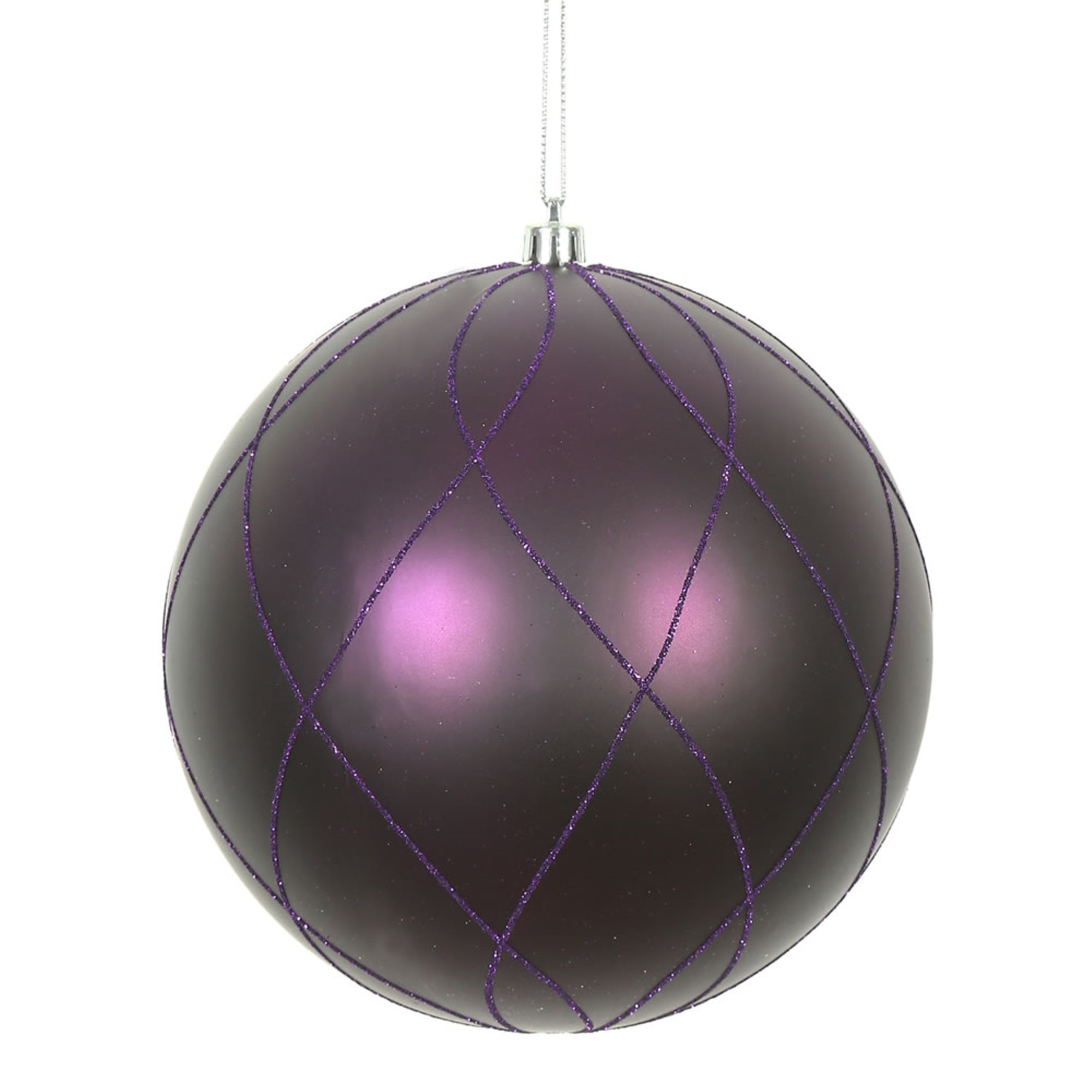 4” Plum Matt Glitter Swirl Ball 4/Bx