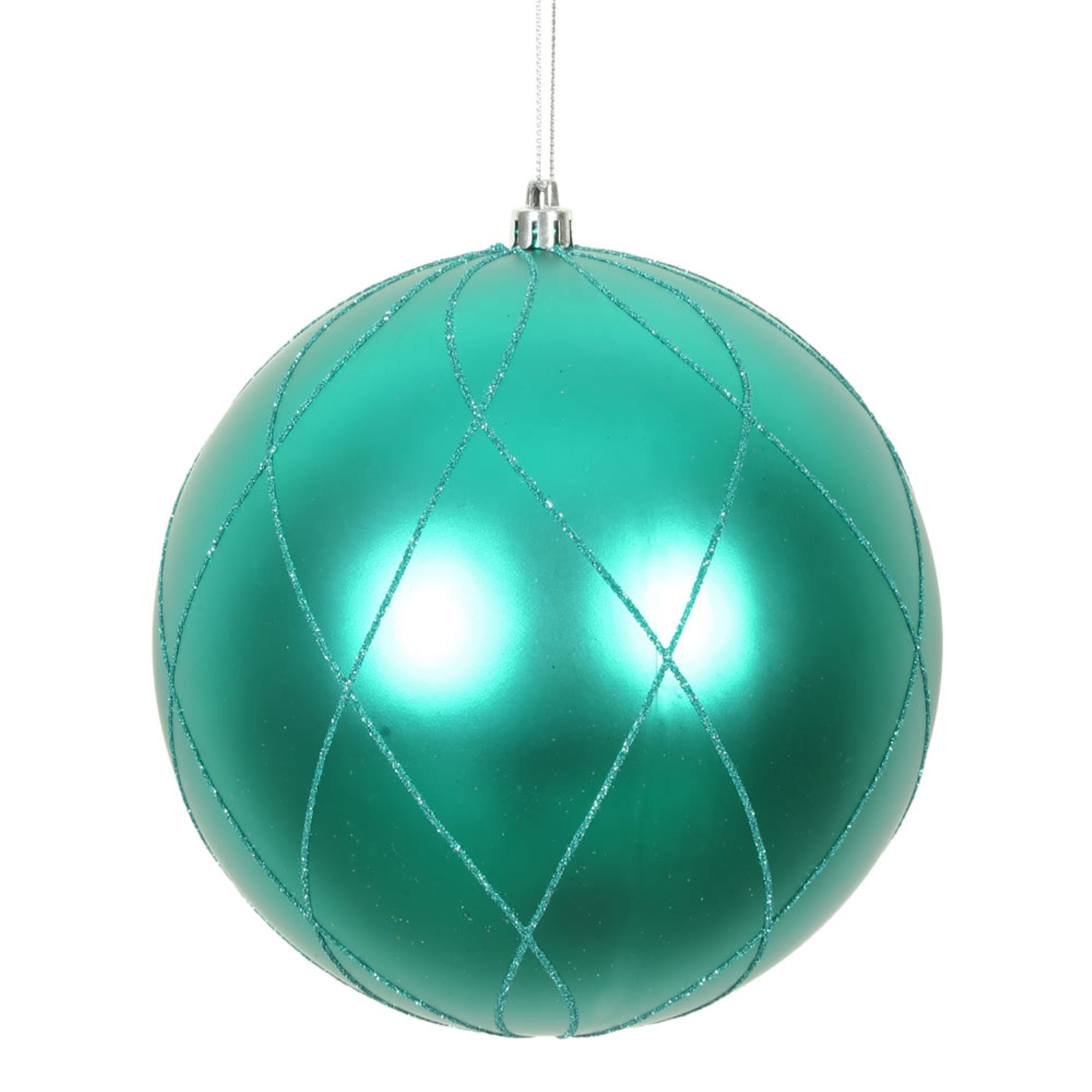 4” Teal Matt Glitter Swirl Ball 4/Bx