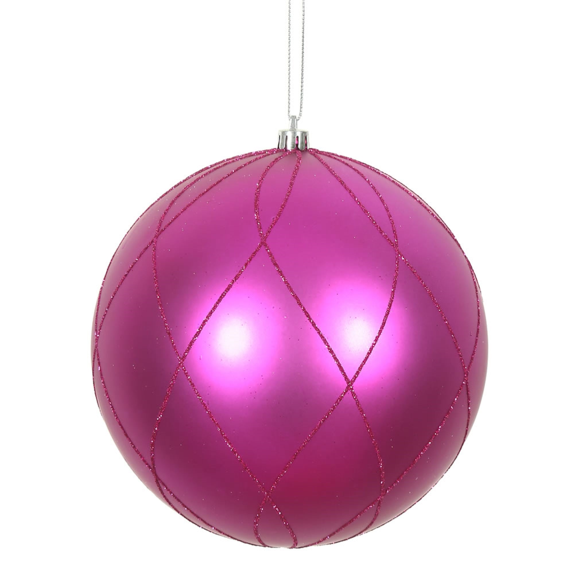 4” Fuchsia Matt Glitter Swirl Ball 4/Bx