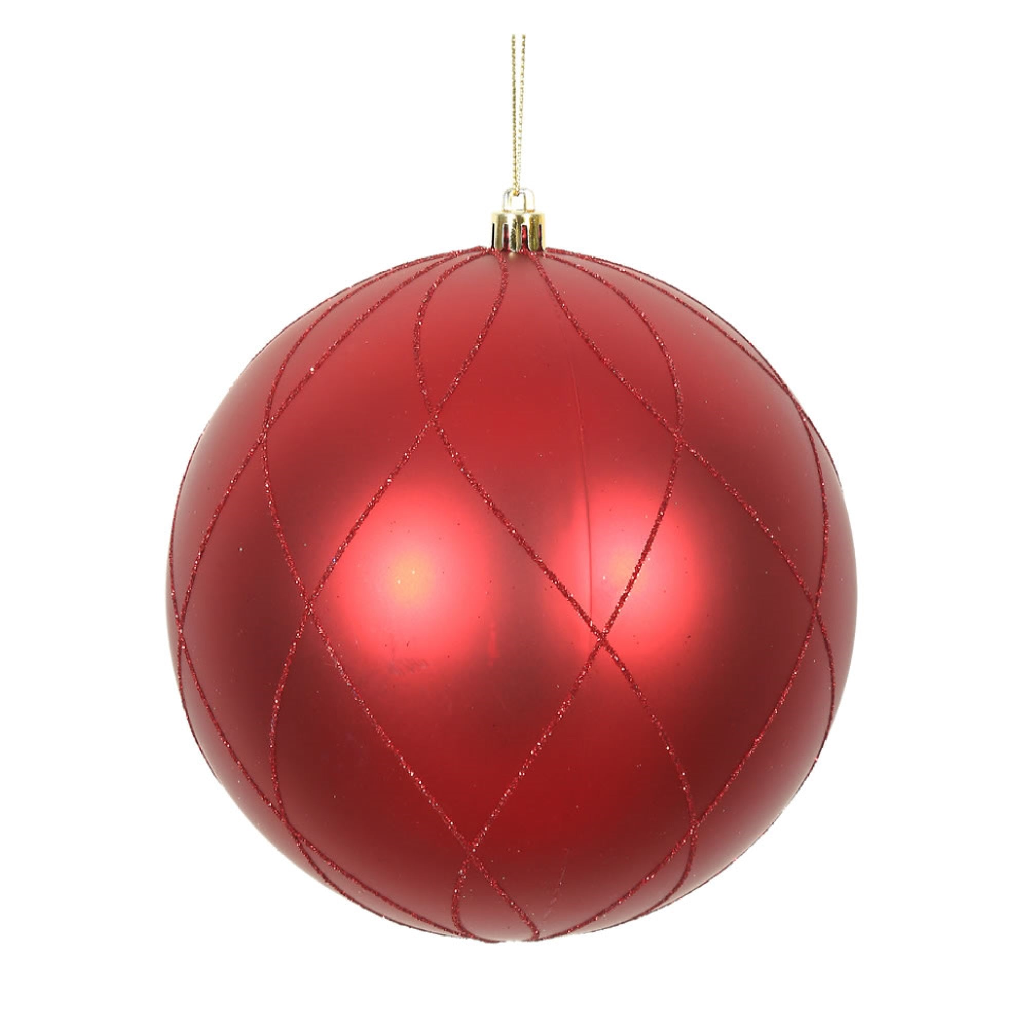 6” Red Matt Glitter Swirl Ball 3/Bx