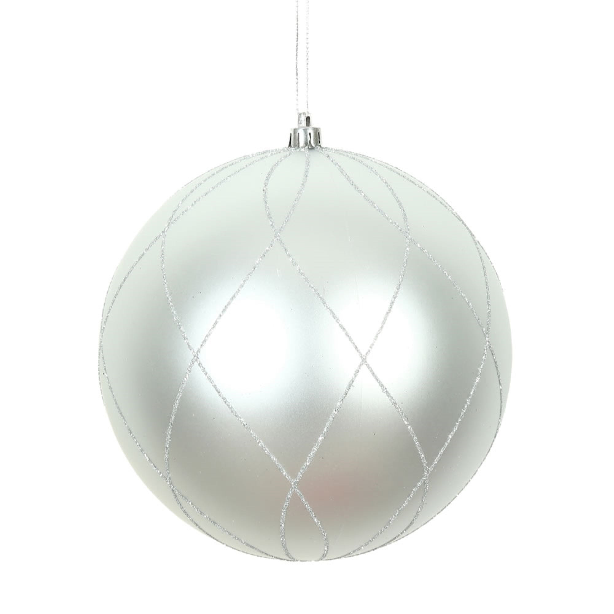 6” Silver Matt Glitter Swirl Ball 3/Bx