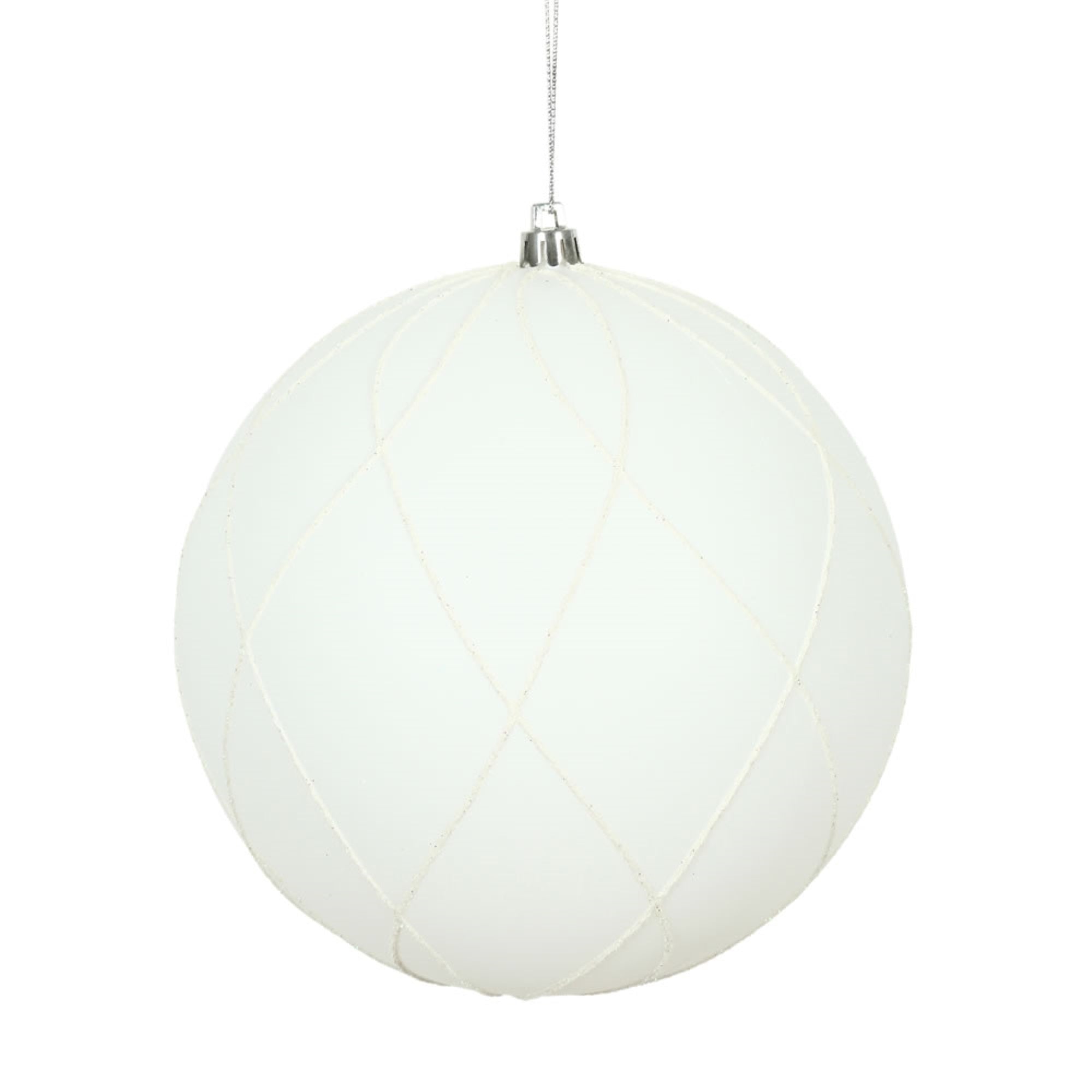 6” White Matt Glitter Swirl Ball 3/Bx