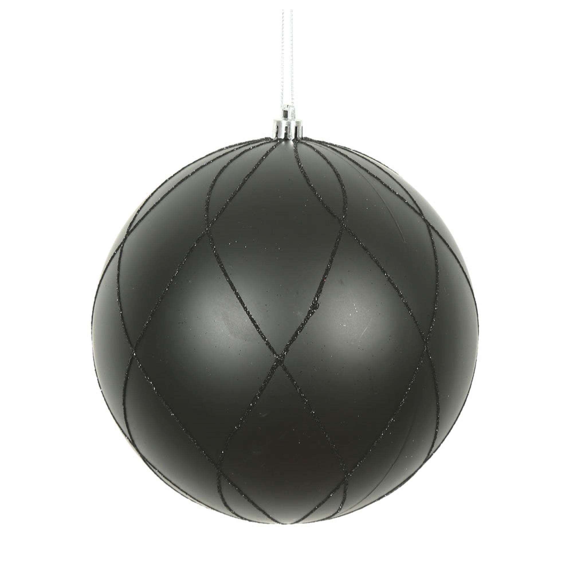6” Black Matt Glitter Swirl Ball 3/Bx