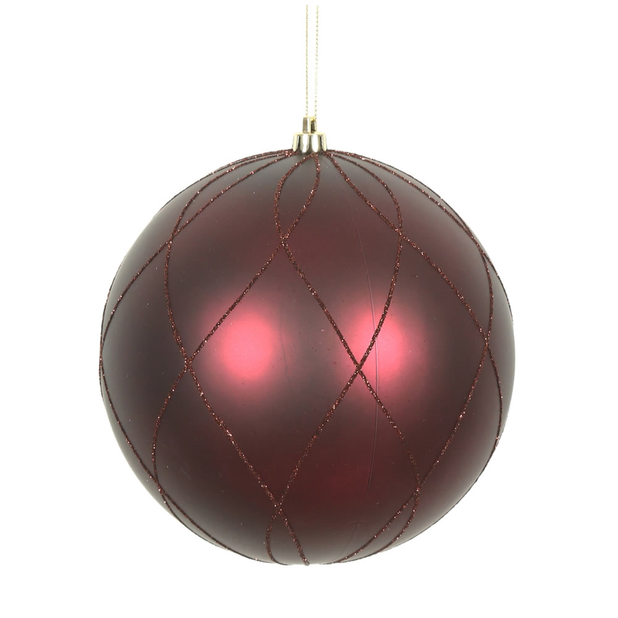 6” Wine Matt Glitter Swirl Ball 3/Bx