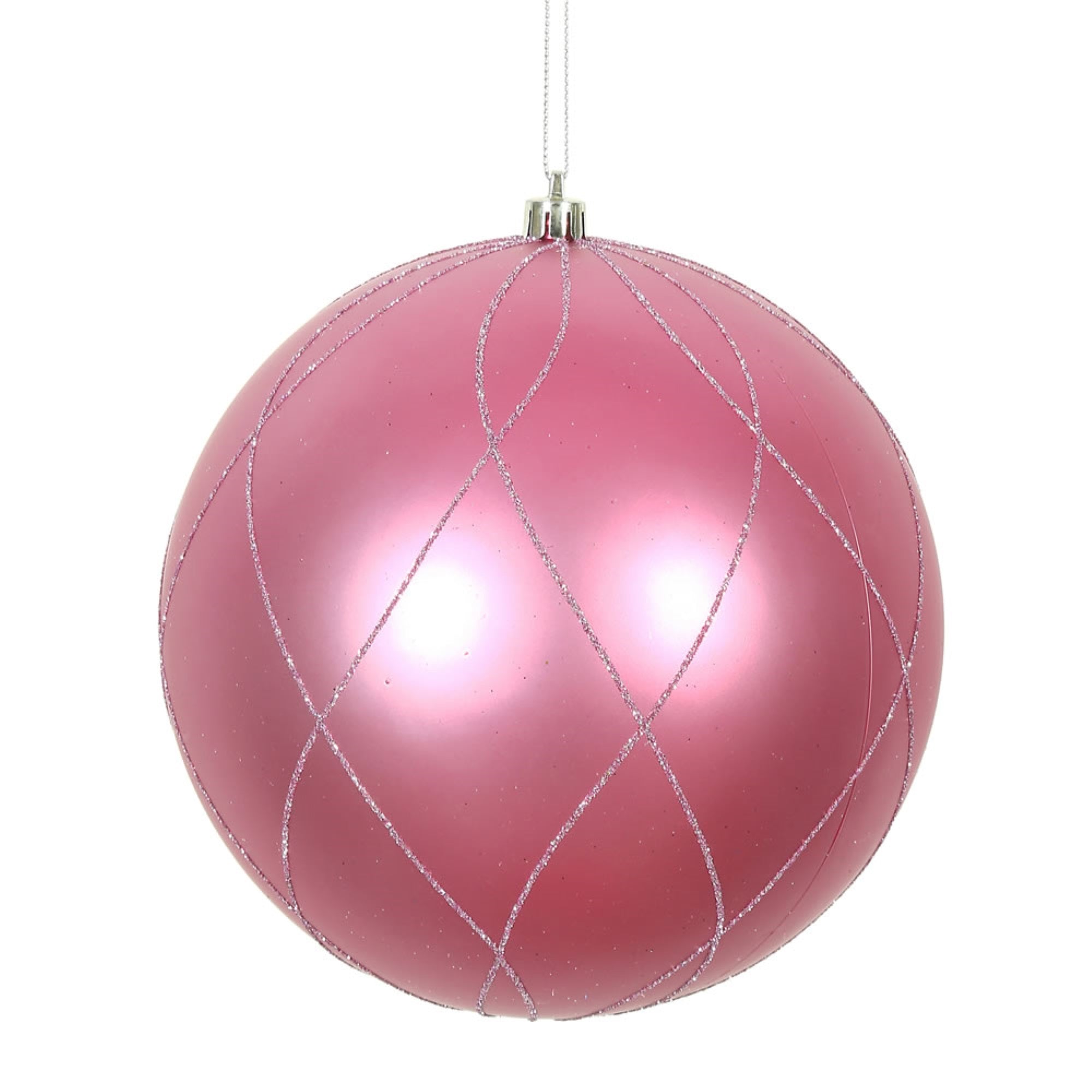 6” Mauve Matt Glitter Swirl Ball 3/Bx