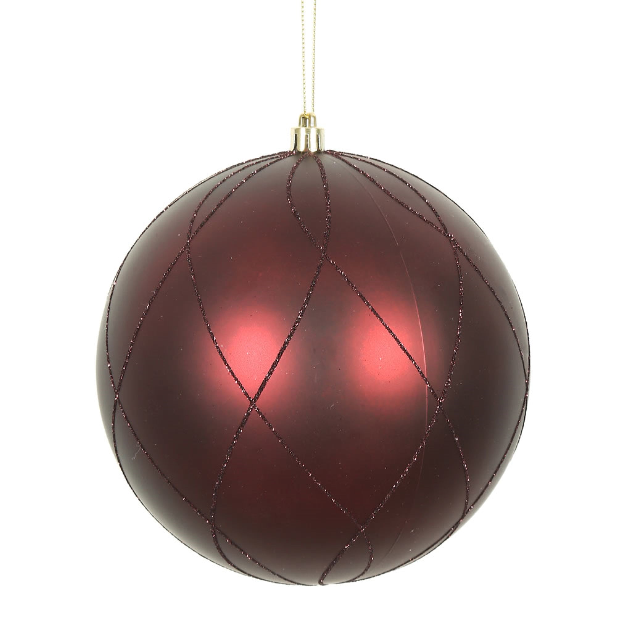 6” Burgundy Matt Glitter Swirl Ball 3/Bx