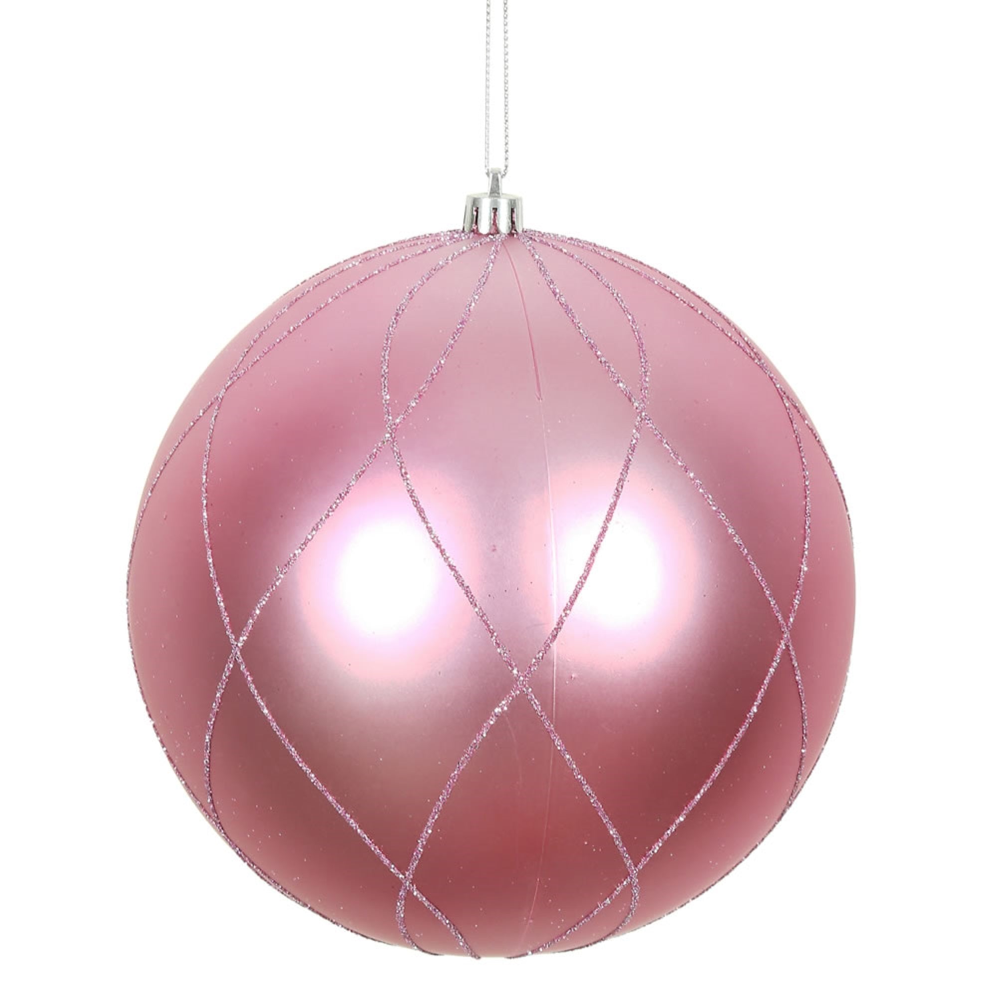 6” Pink Matt Glitter Swirl Ball 3/Bx