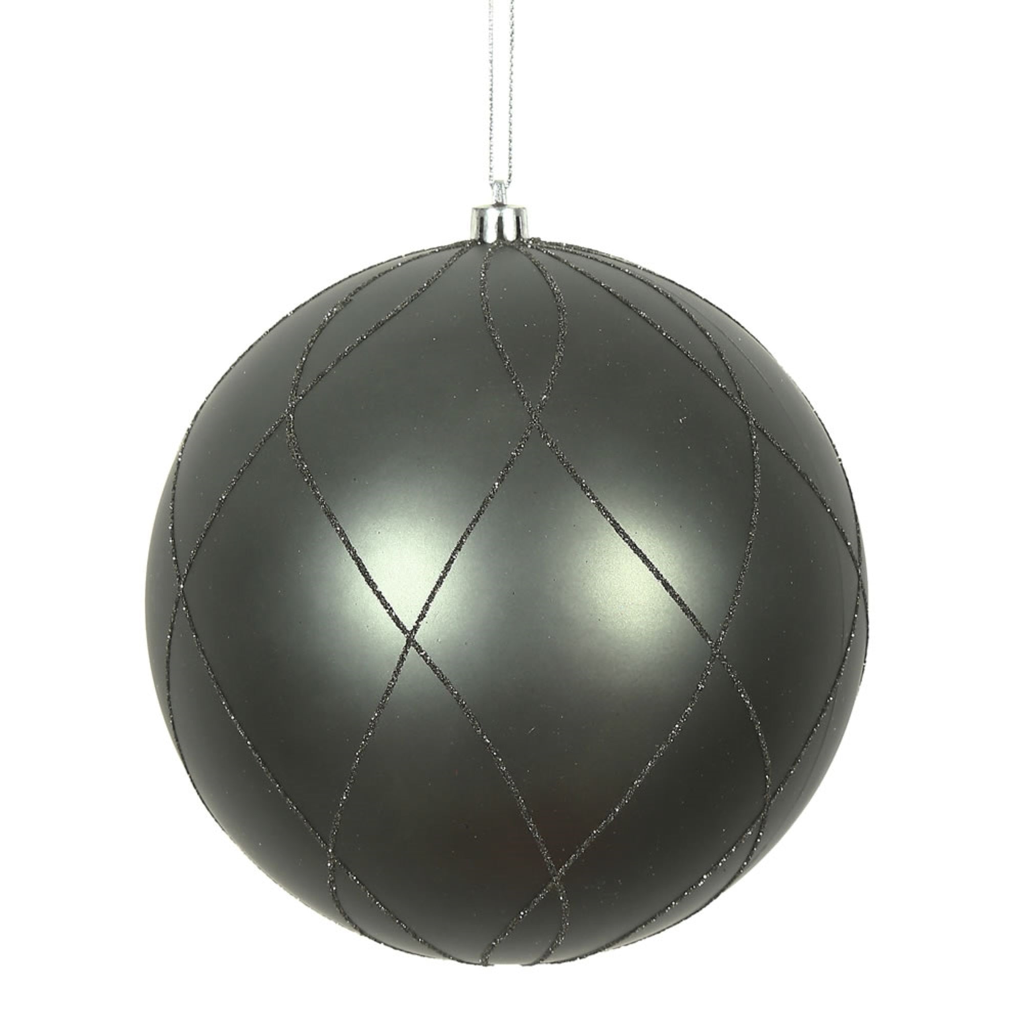 6” Pewter Matt Glitter Swirl Ball 3/Bx