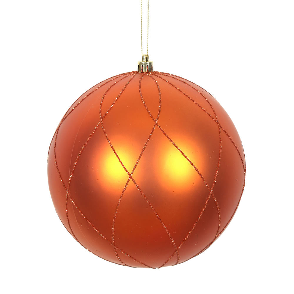 Vickerman 8” Burn Orange Matt Glitt Swirl Ball1/Bx - N170818D