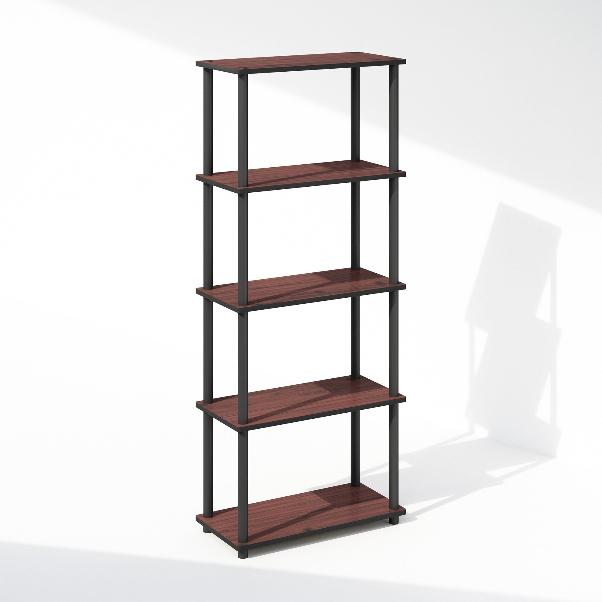 Furinno Turn-N-Tube 5-Tier Multipurpose Compact Display Rack, Shelving Unit, Bookcase, Dark Cherry/Black