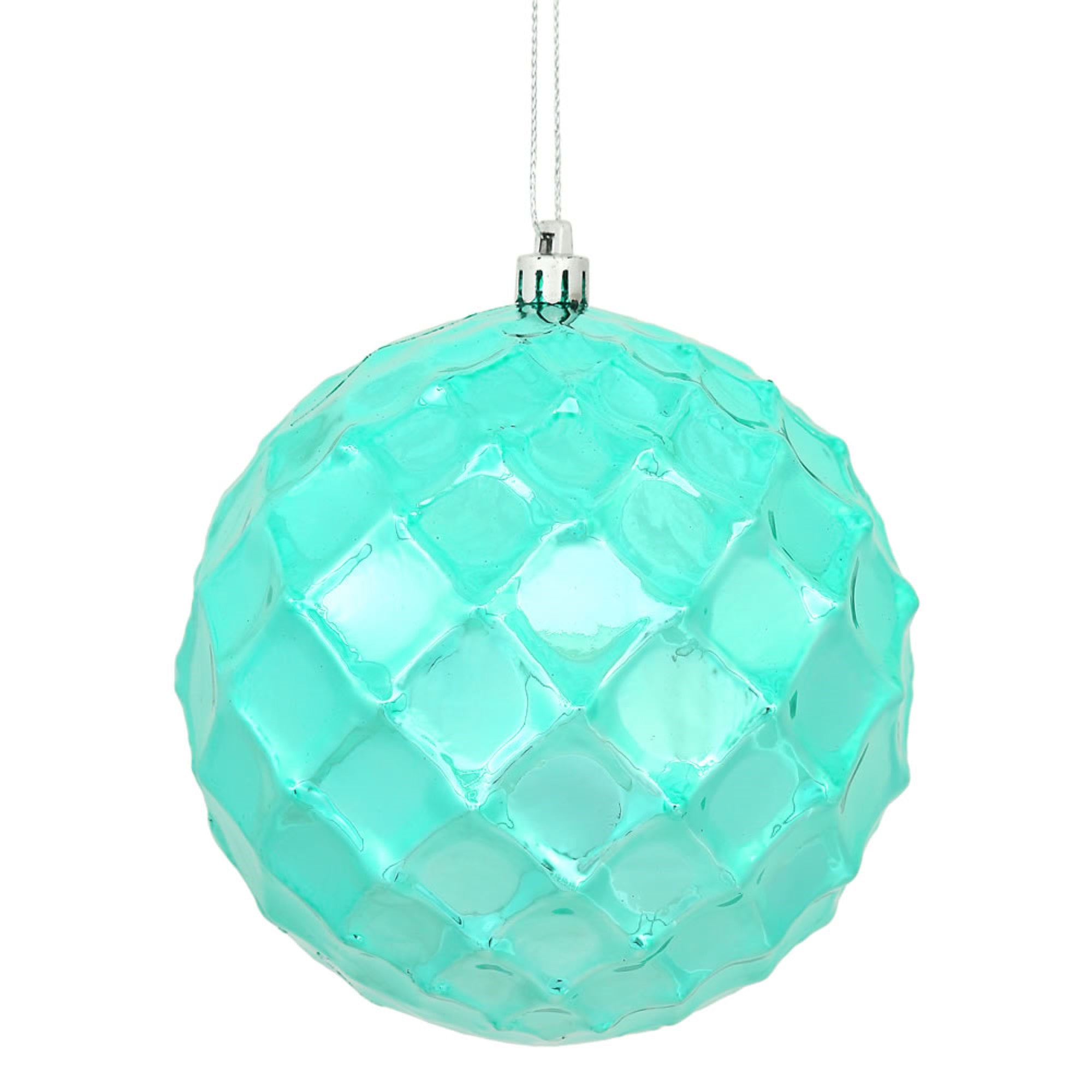 4.75” Teal Shiny Diamond Bauble 4/Bg