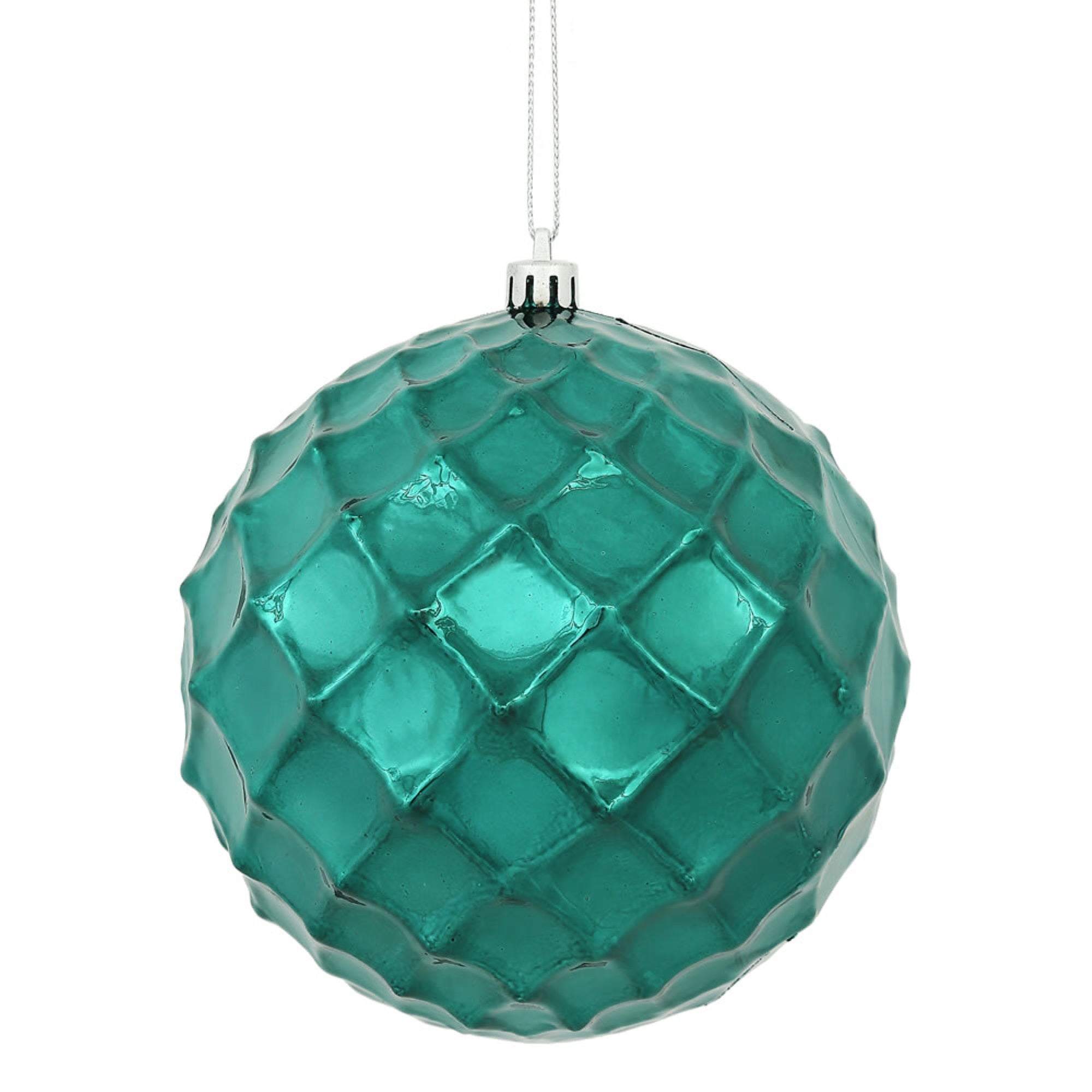 4.75” Sea Blue Shiny Diamond Bauble 4/Bg