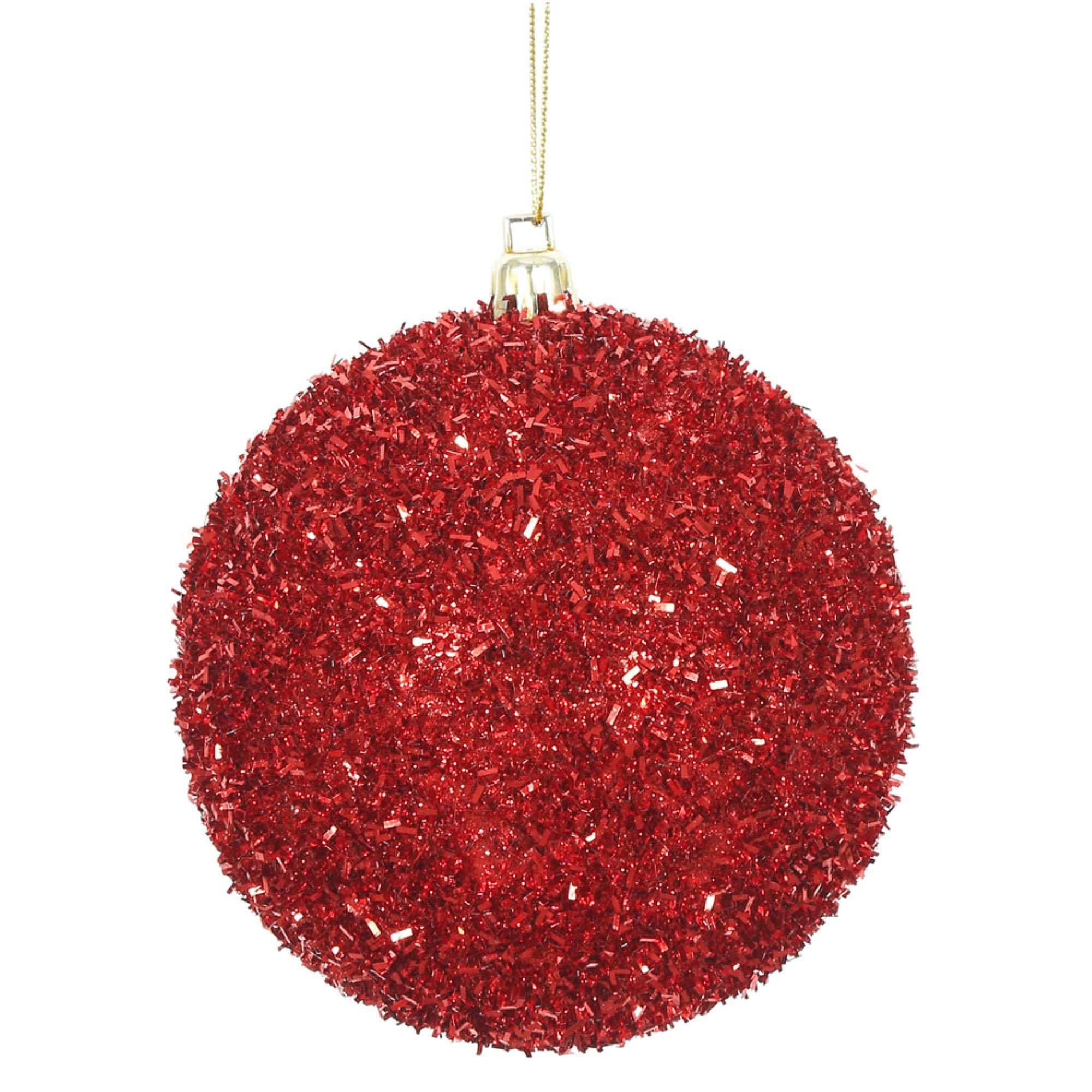 4” Red Tinsel Ball 4/Bag