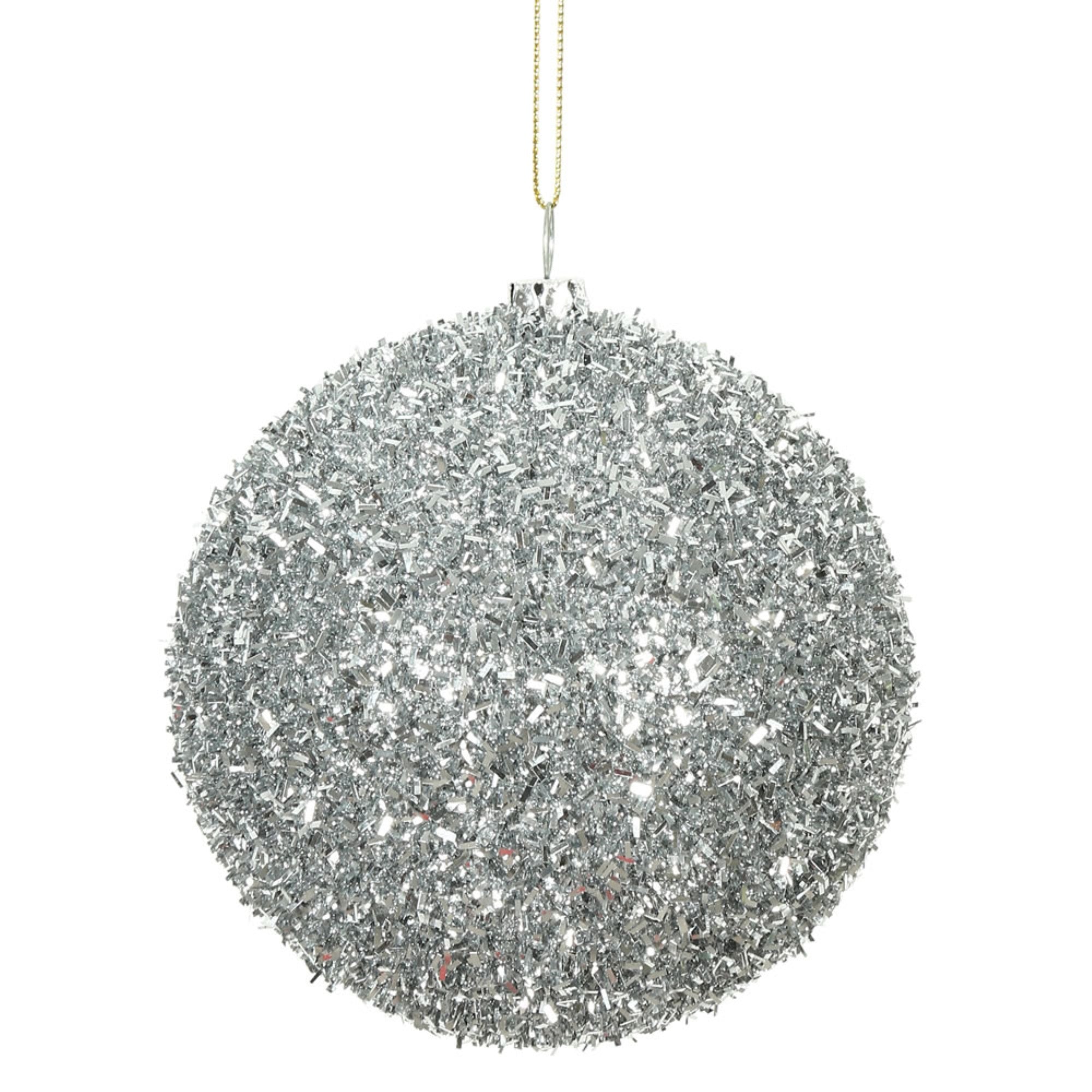 4” Silver Tinsel Ball 4/Bag