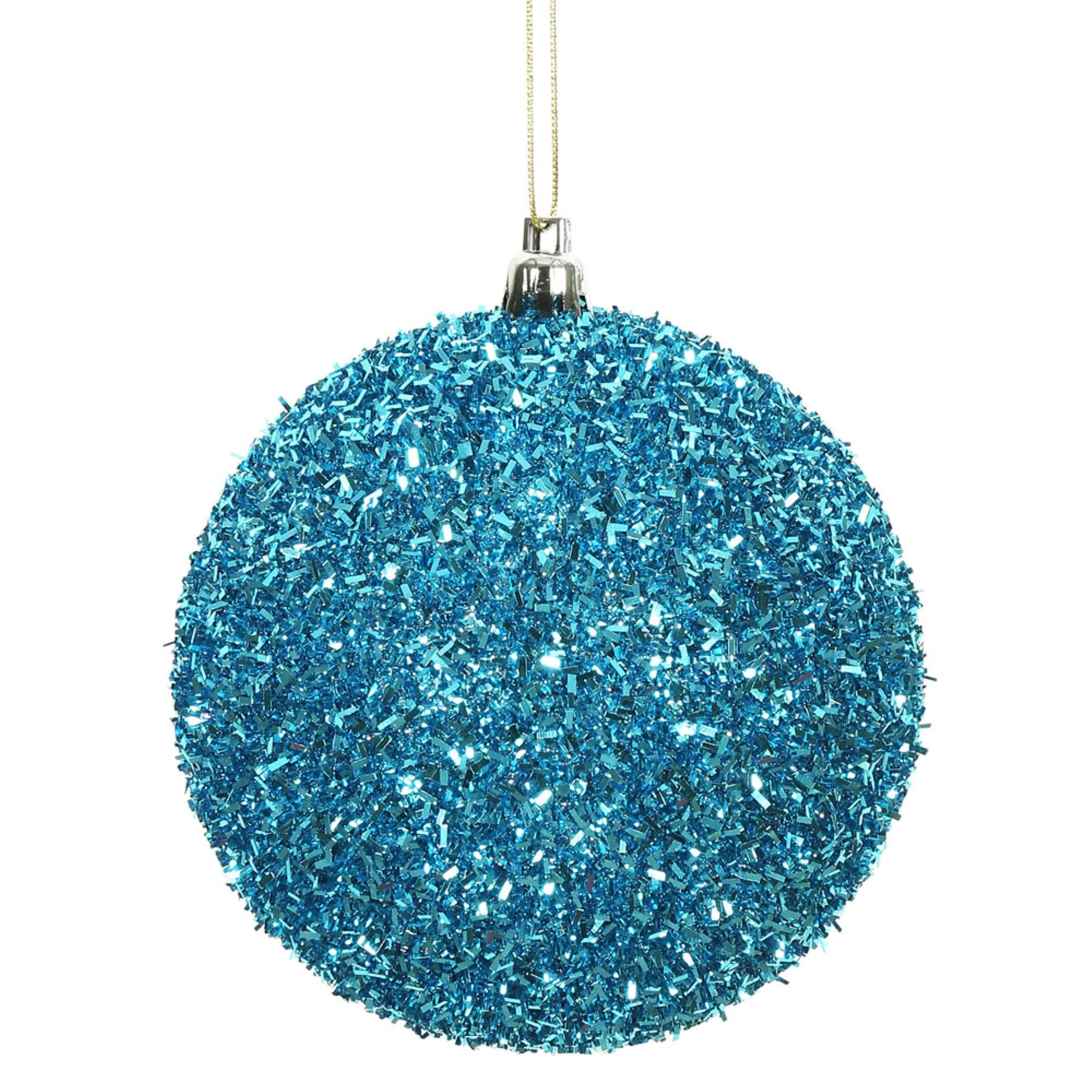 4” Turquoise Tinsel Ball 4/Bag