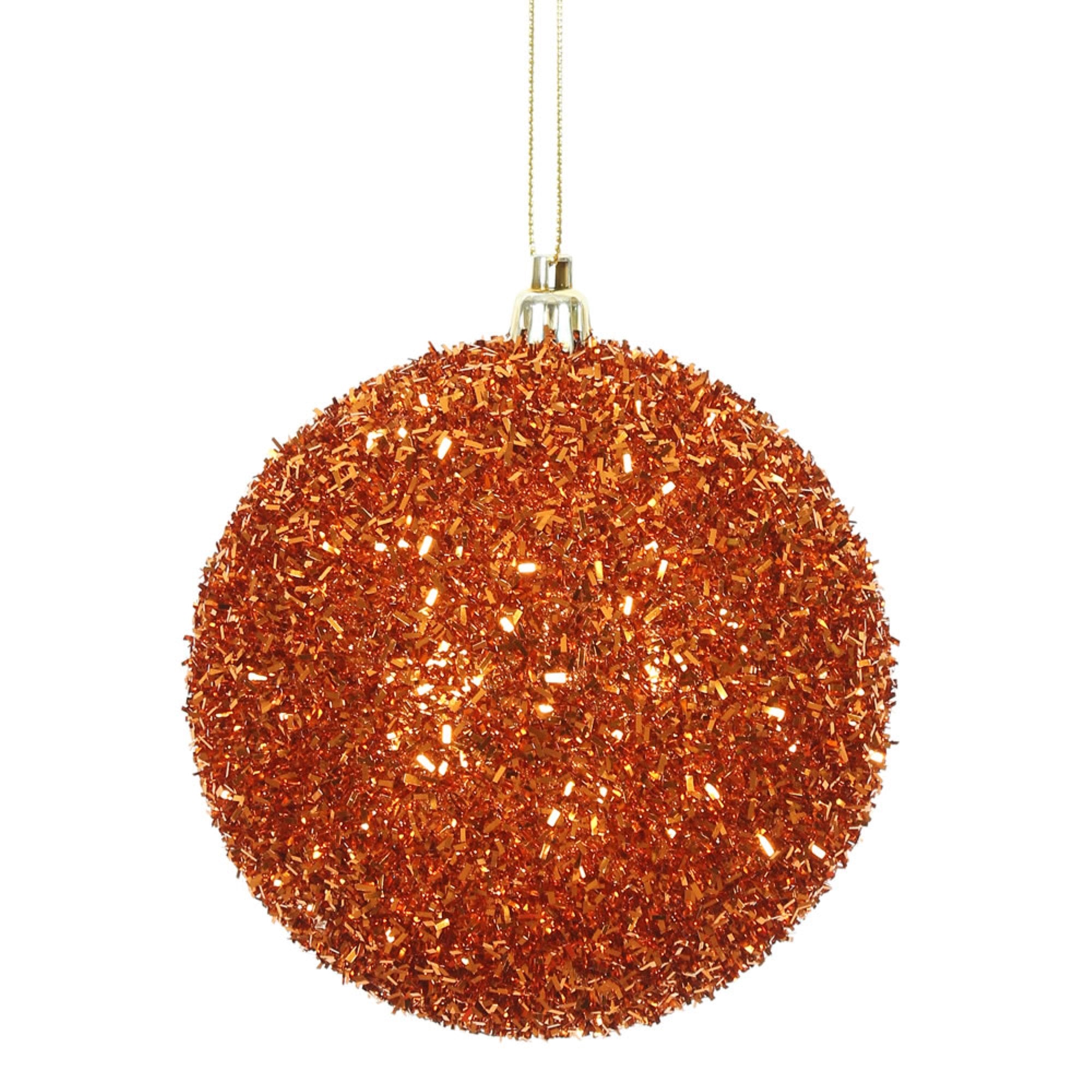 4” Burnish Orange Tinsel Ball 4/Bag