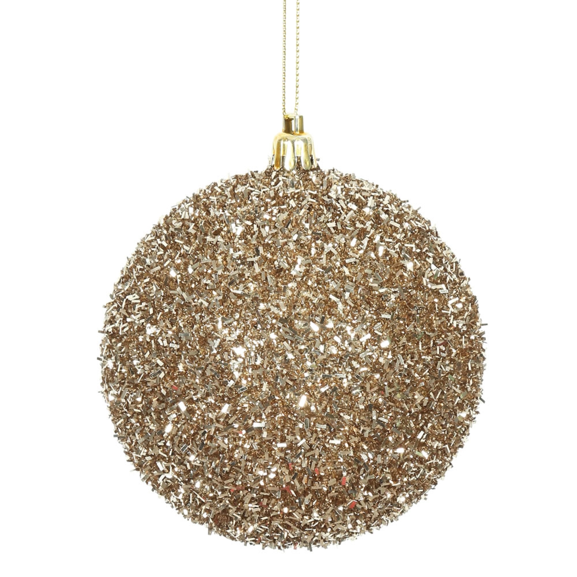 4” Champagne Tinsel Ball 4/Bag