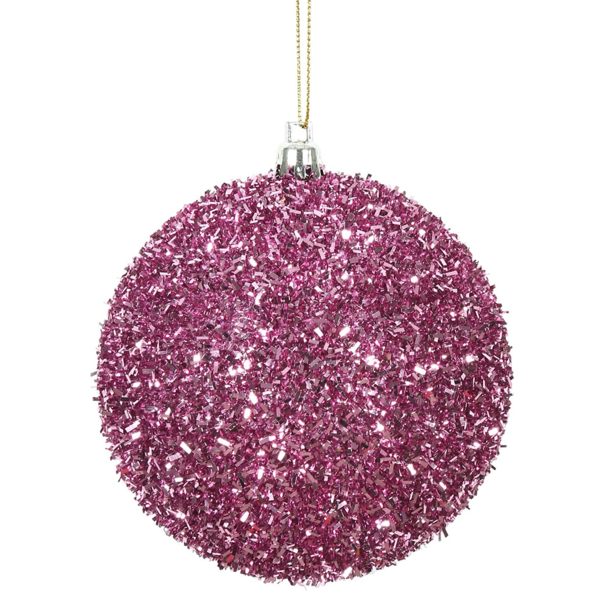 4” Pink Tinsel Ball 4/Bag