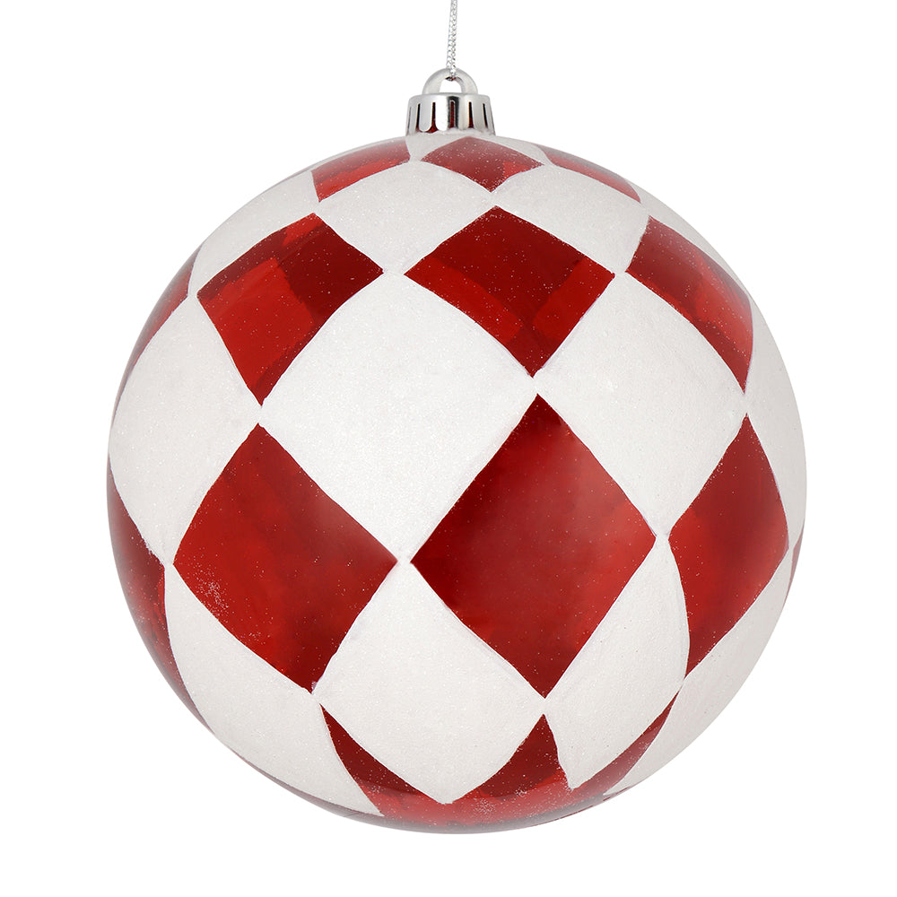 Vickerman 4” Red Ball White Diamond Glitter 4/Box - N180403