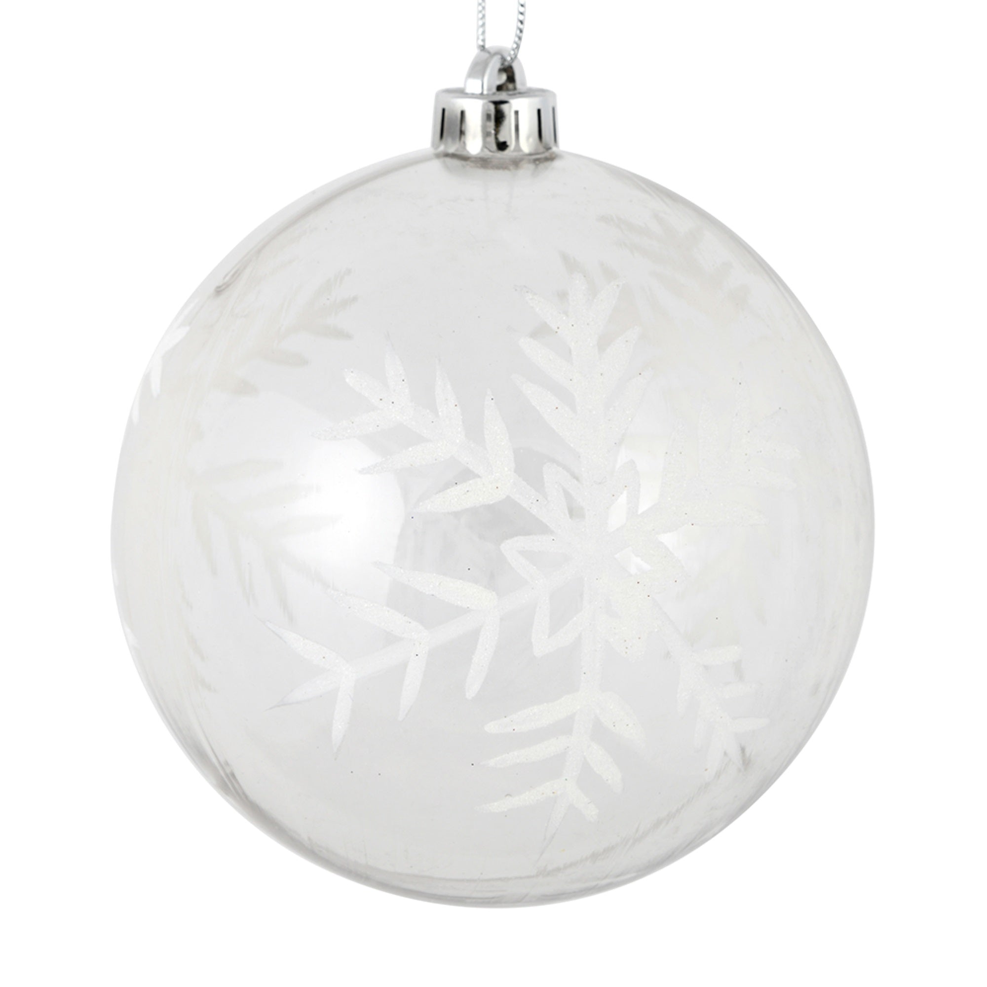 4” Clear Ball White Glitt Snowflake 4/Bx
