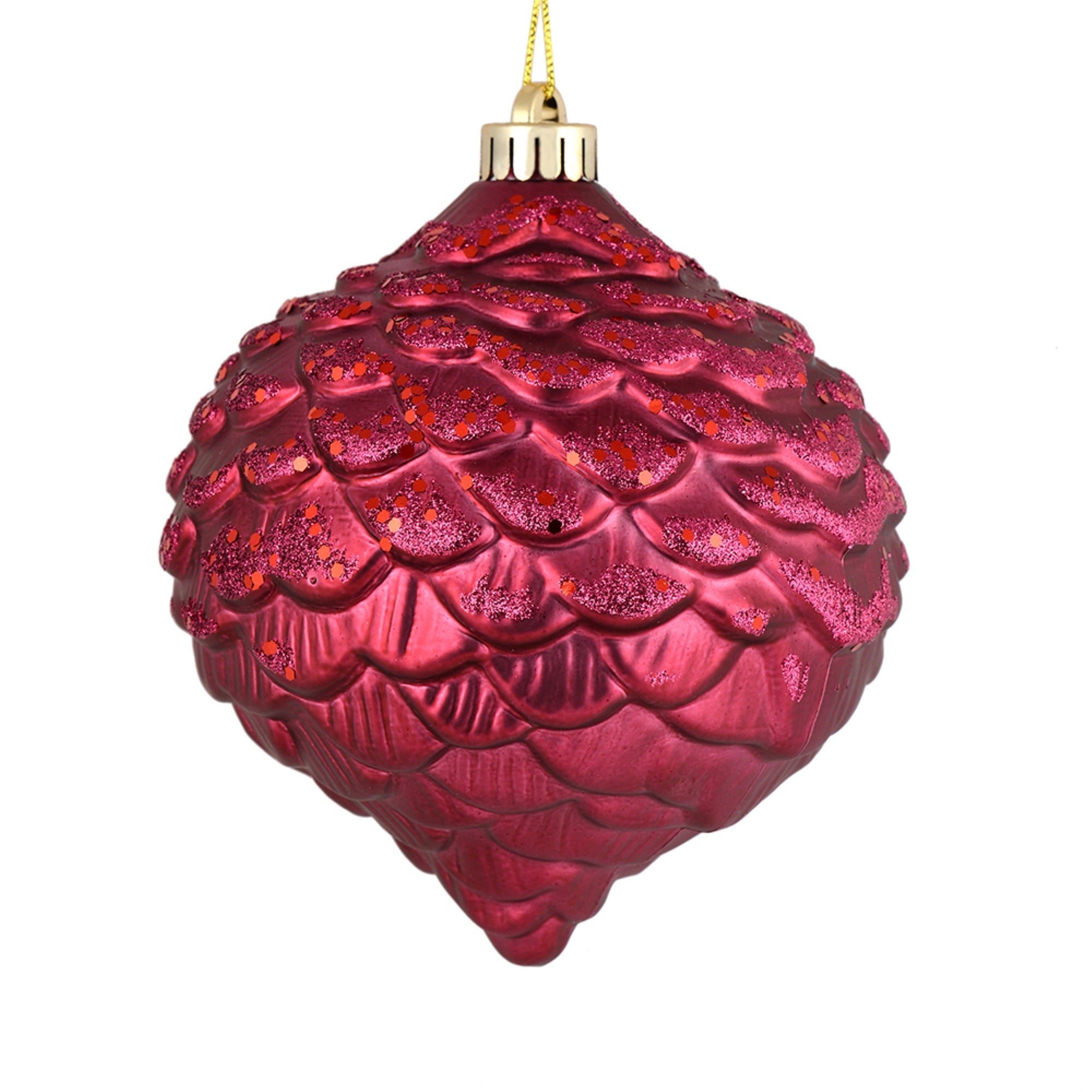 6” Berry Red Glitter Pine Cone 6/Bag