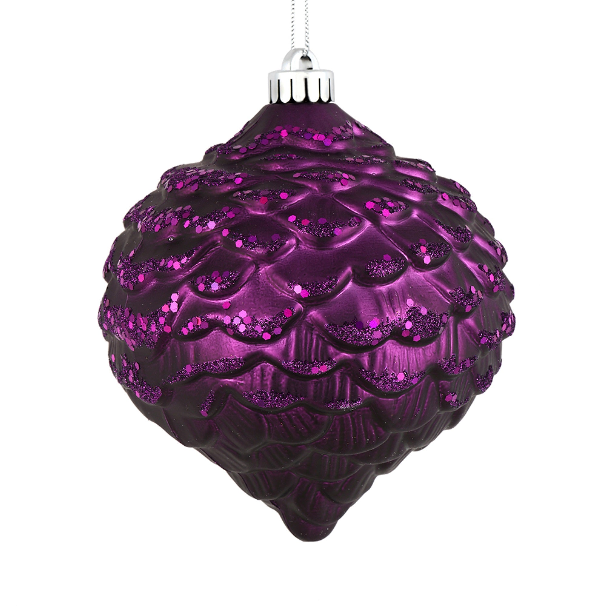 6” Plum Glitter Pine Cone 6/Bag