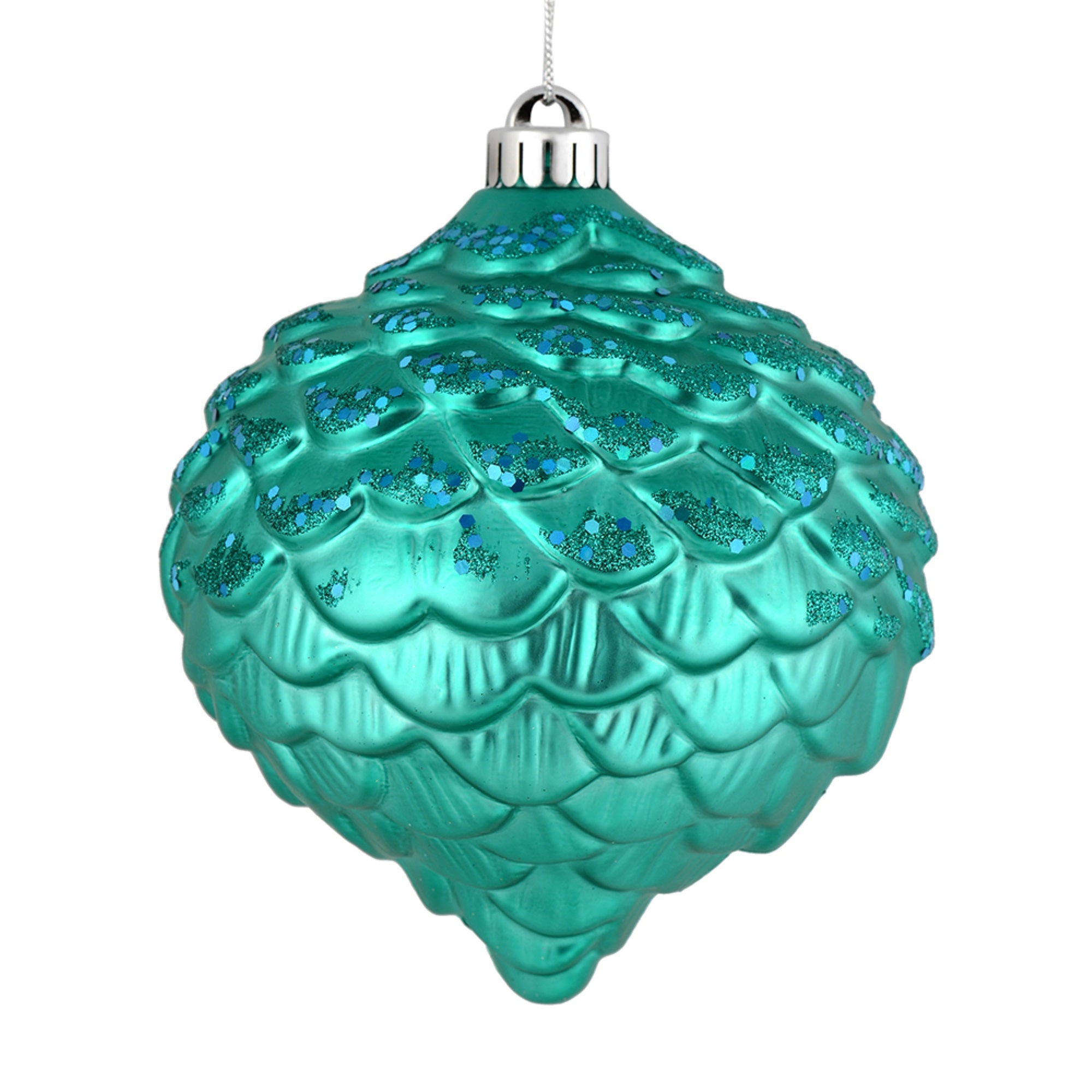 6” Teal Glitter Pine Cone 6/Bag