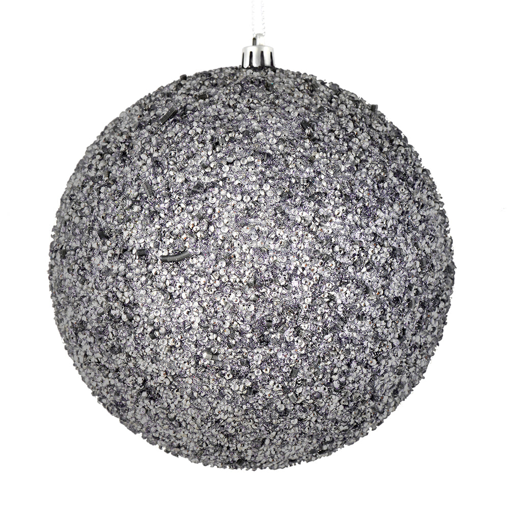 Vickerman 6” Silver Beaded Ball Drilled 4/Bag - N185807D