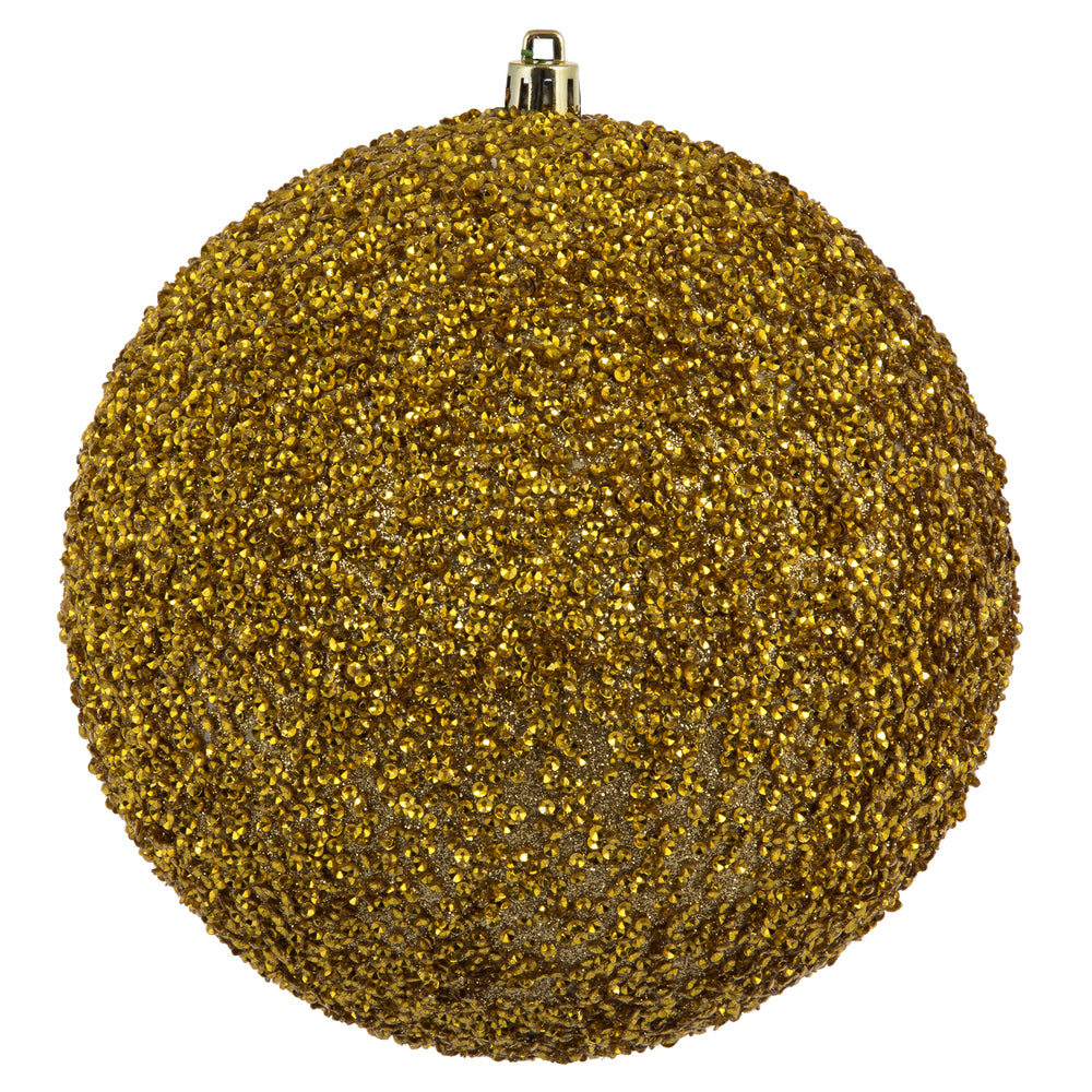 Vickerman 6” Gold Beaded Ball Drilled 4/Bag - N185808D