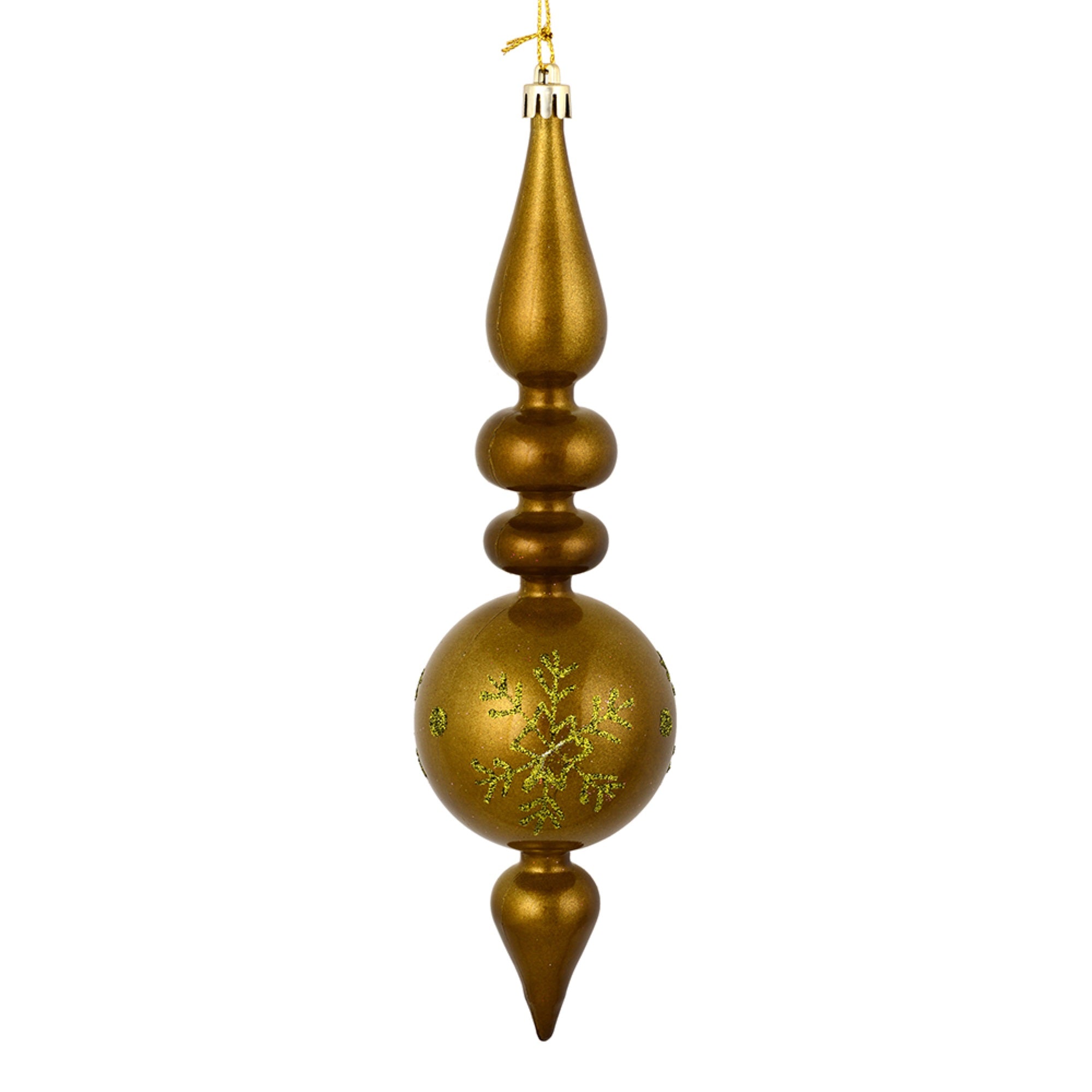 10” Olive Candy Snowflake Finial 4/Bag