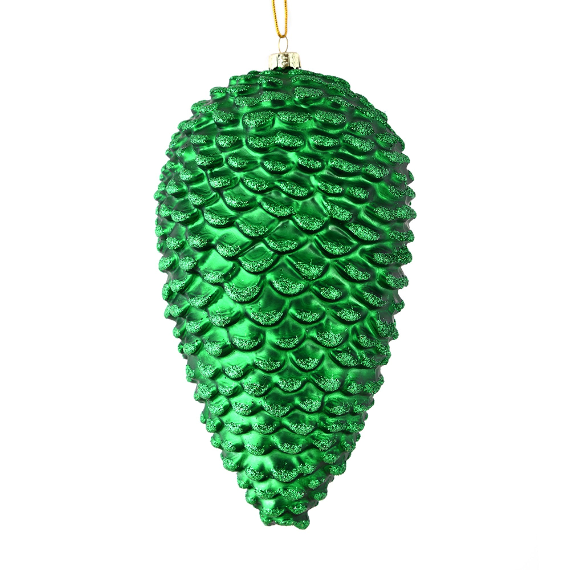 7” Green Matte Glitter Pinecone 4/Bag