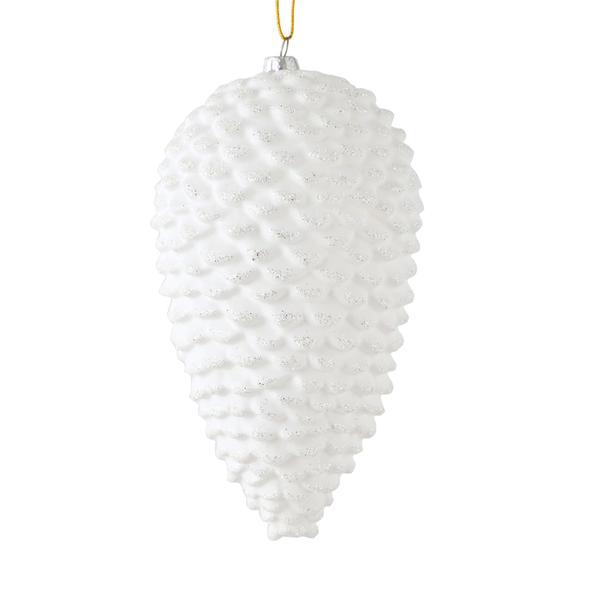 7” White Matte Glitter Pinecone 4/Bag