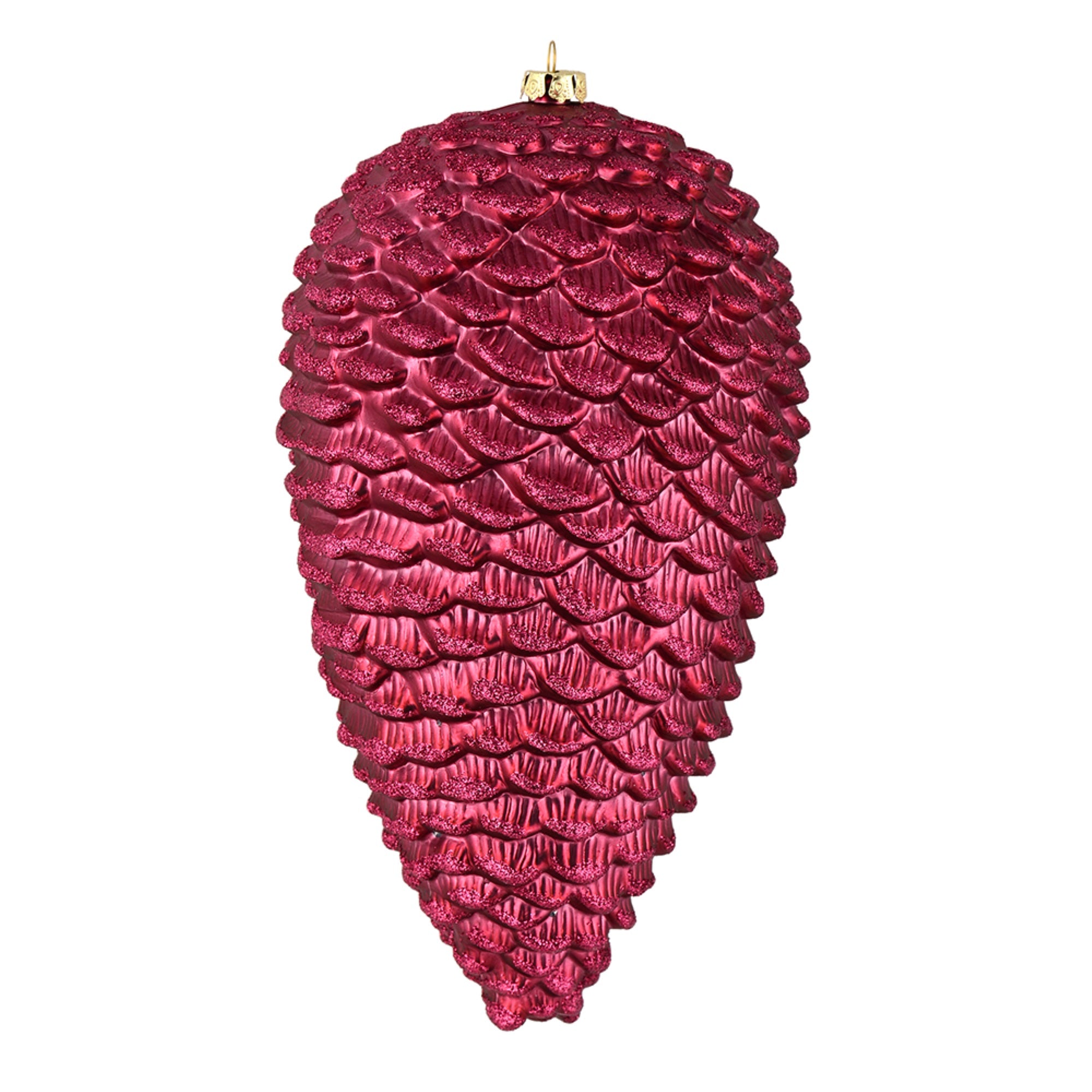 7” Berry Red Matte Glitter Pinecone 4/Bg