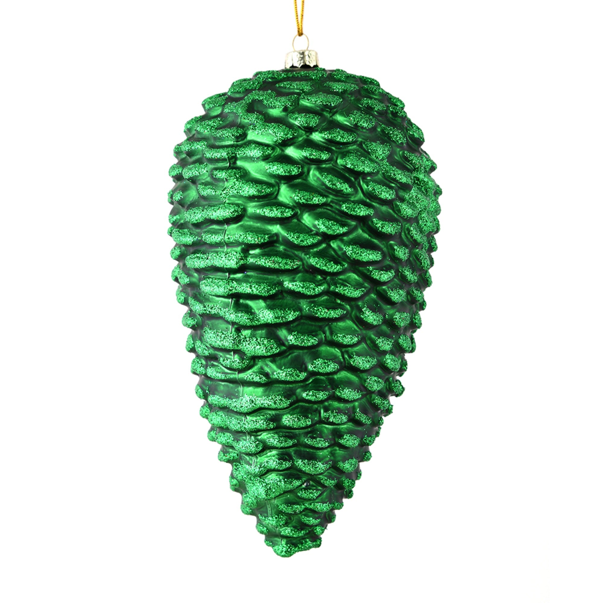 7” Emerald Matte Glitter Pinecone 4/Bag