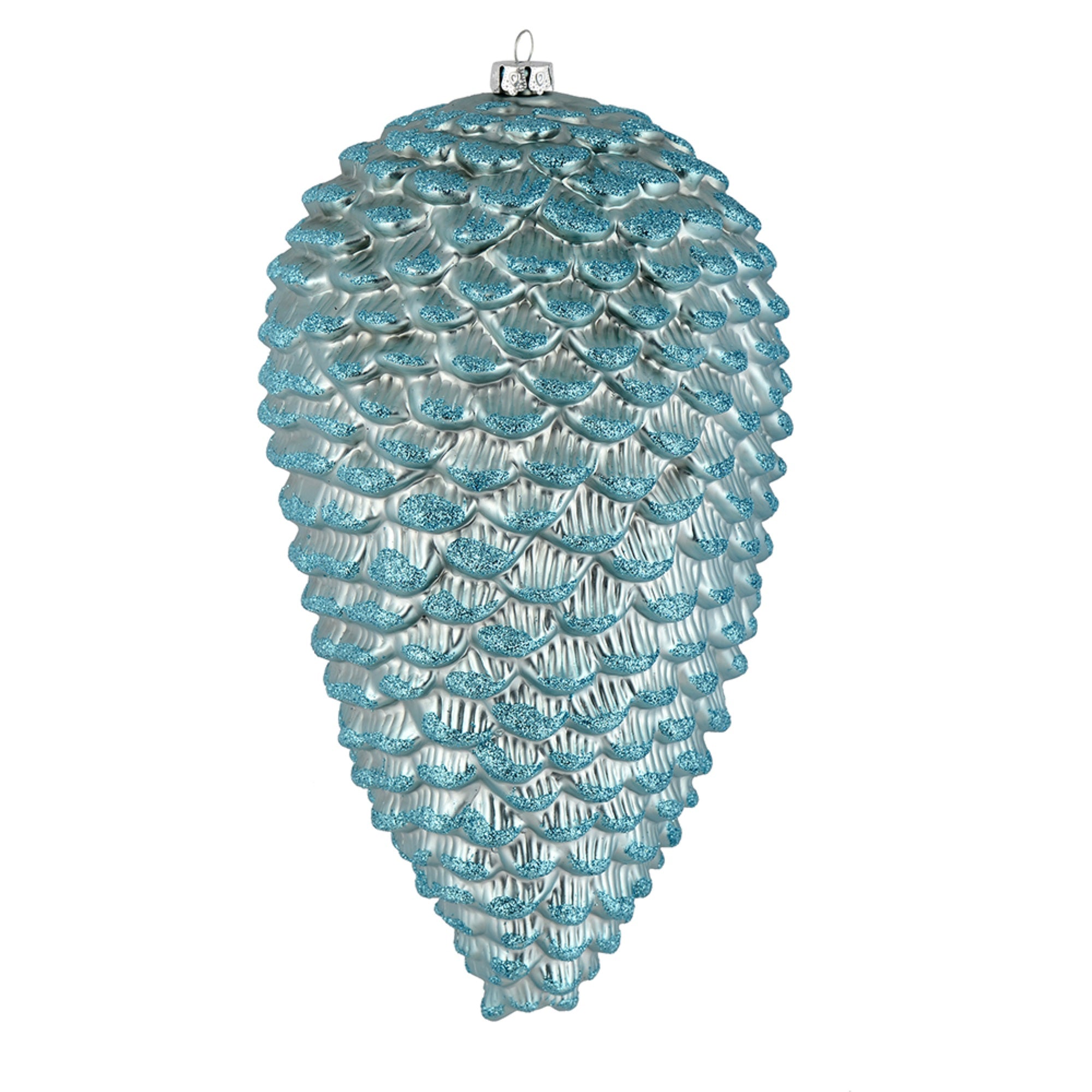 7” Baby Blue Matte Glitter Pinecone 4/Bg