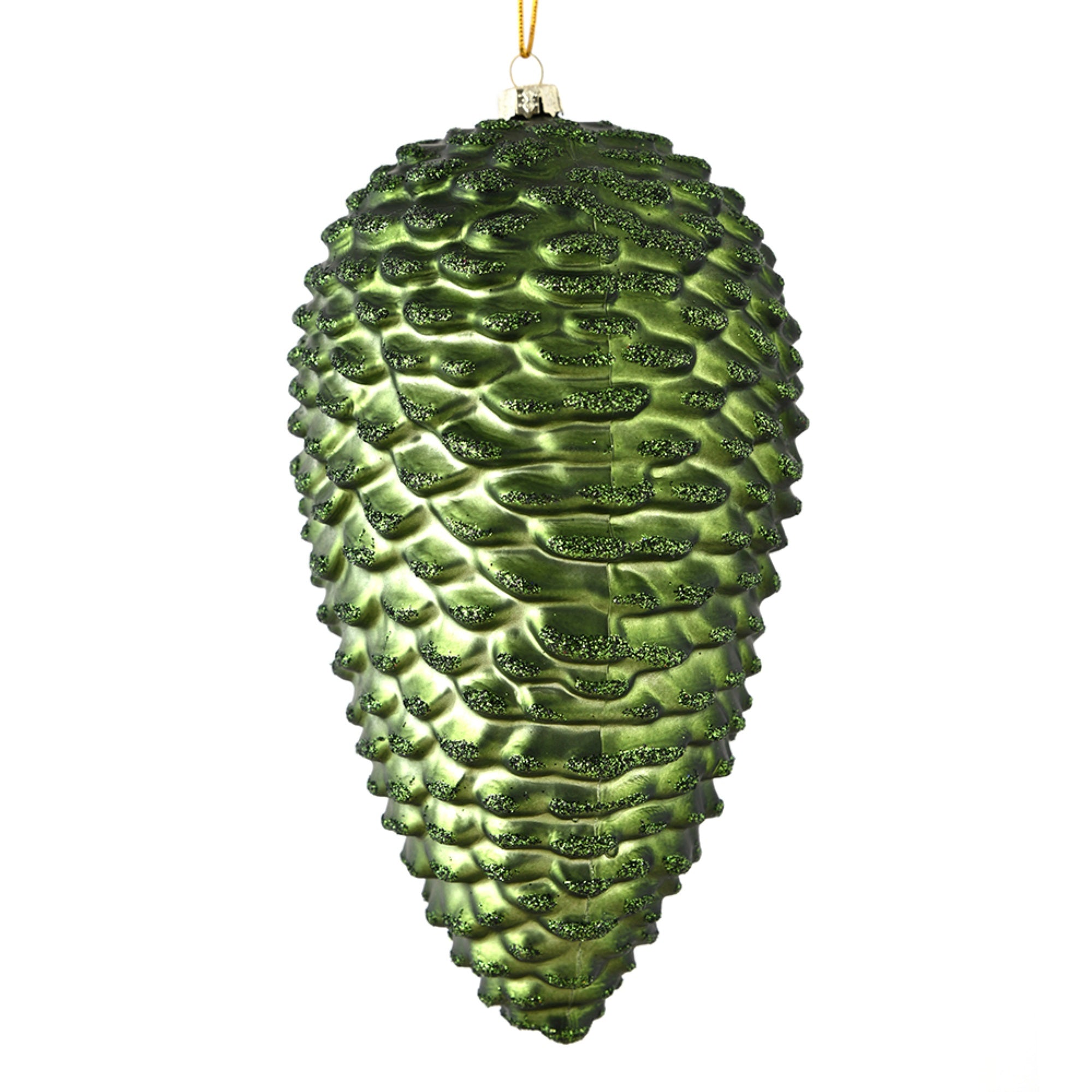 7” Moss Grn Matte Glitter Pinecone 4/Bag