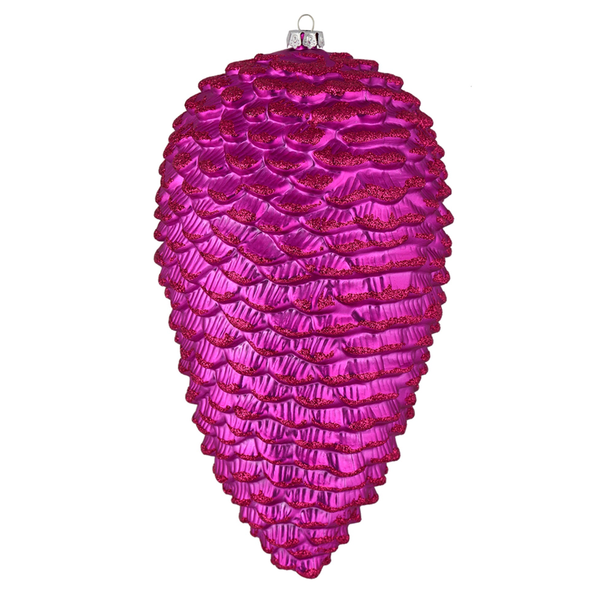 7” Fuchsia Matte Glitter Pinecone 4/Bag