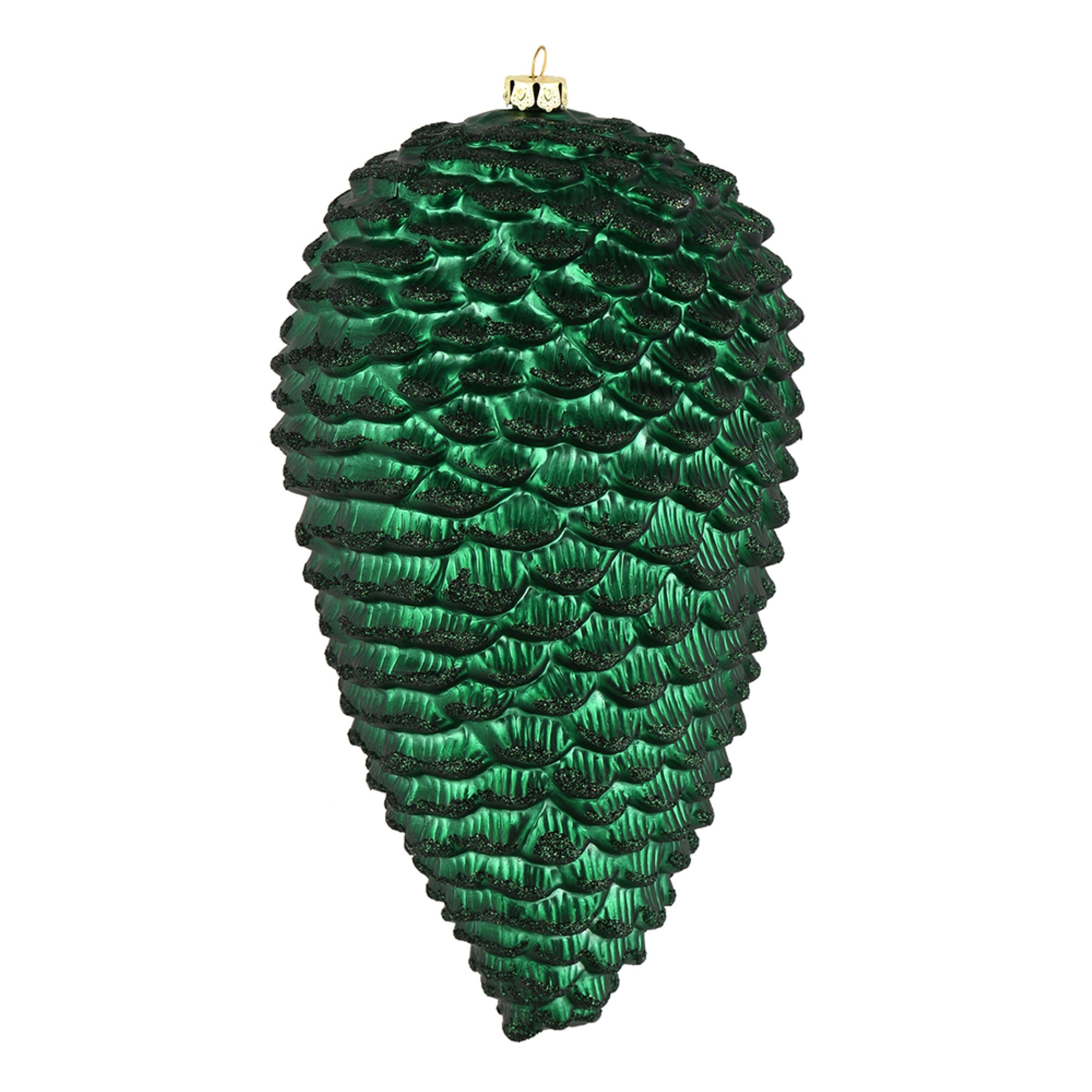 7” Midnt Grn Matte Glitter Pinecone 4/Bg