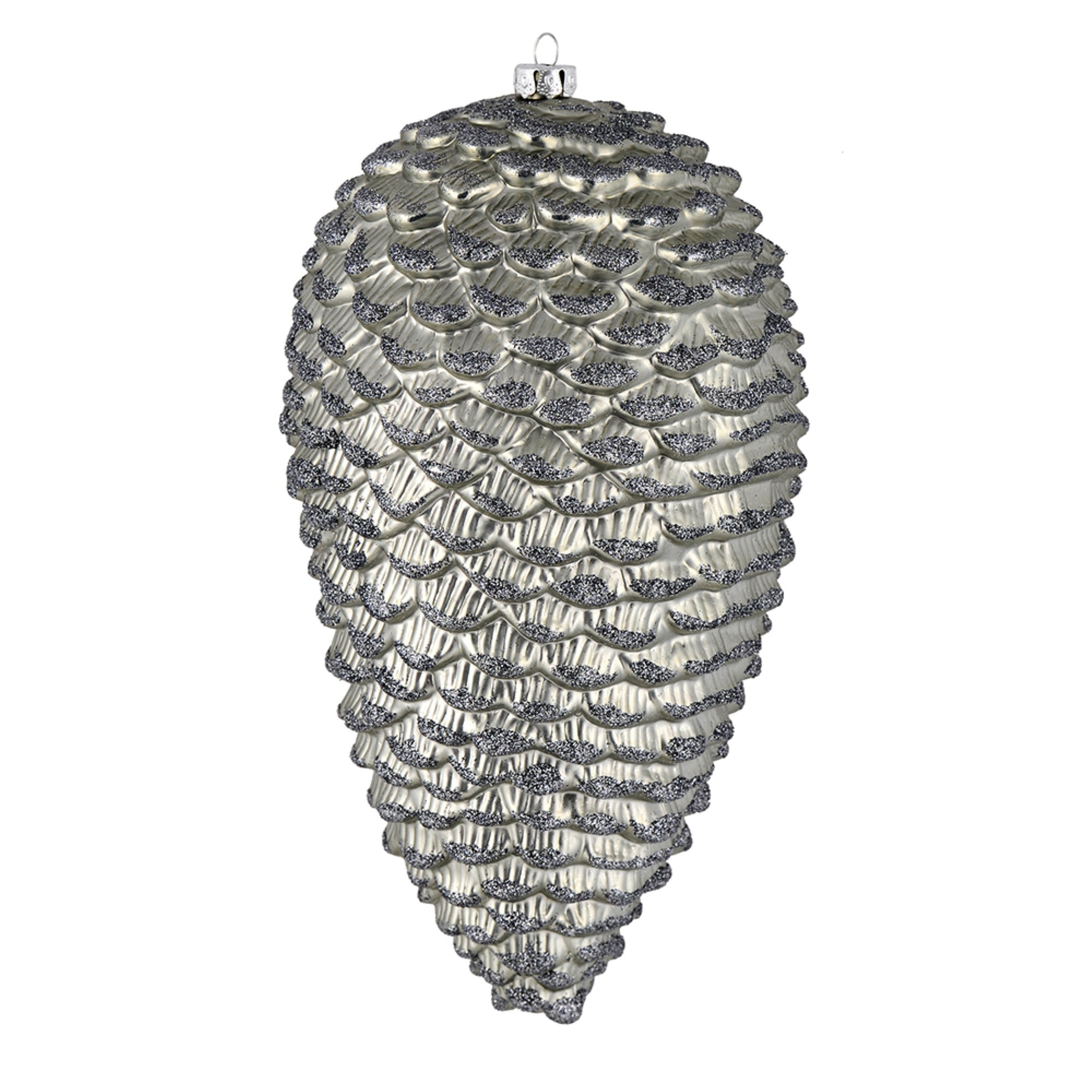 7” Pewter Matte Glitter Pinecone 4/Bag