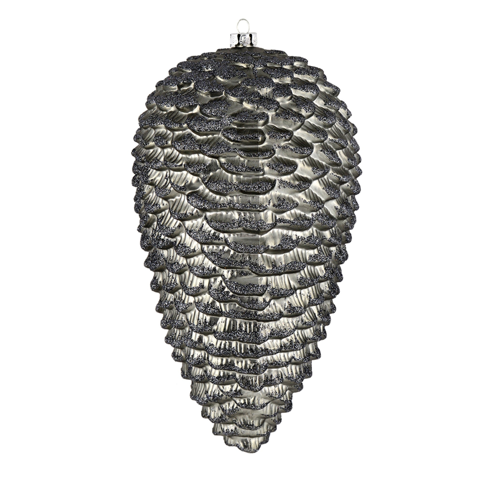 10” Limestone Matte Glitter Pinecone 2/B