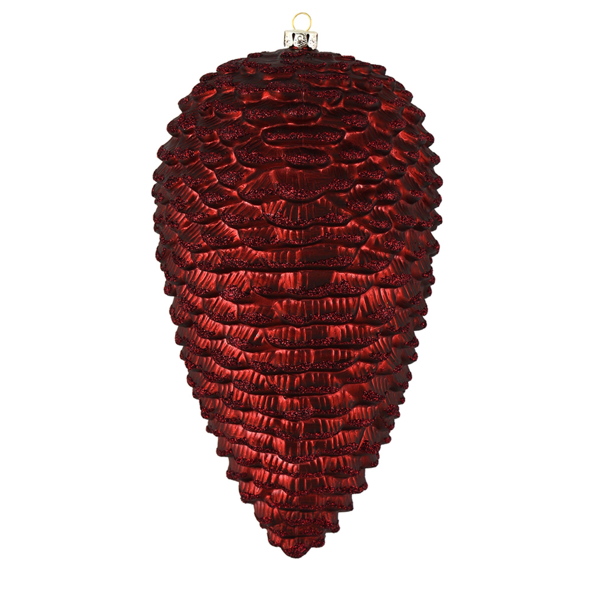 10” Burgundy Matte Glitter Pinecone 2/Bo