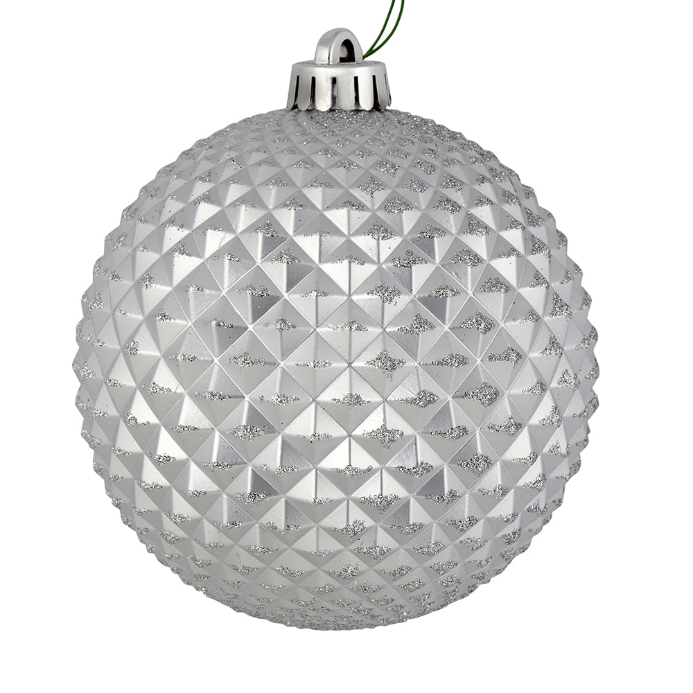 Vickerman 6” Silver Durian Glitt Ball Orn Dril 4Bg - N188707D