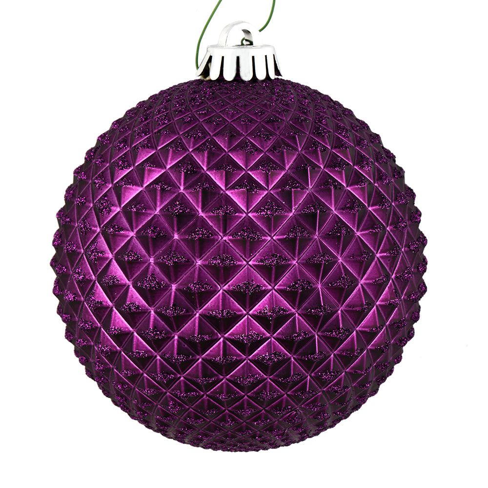 Vickerman 6” Plum Durian Glitt Ball Orn Drill 4/Bg - N188726D