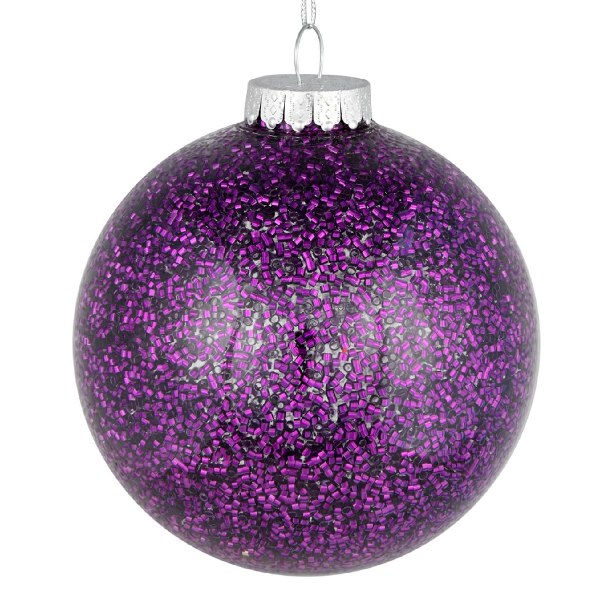 6” Plum Tinsel Clear Ball Orn 4/Bag
